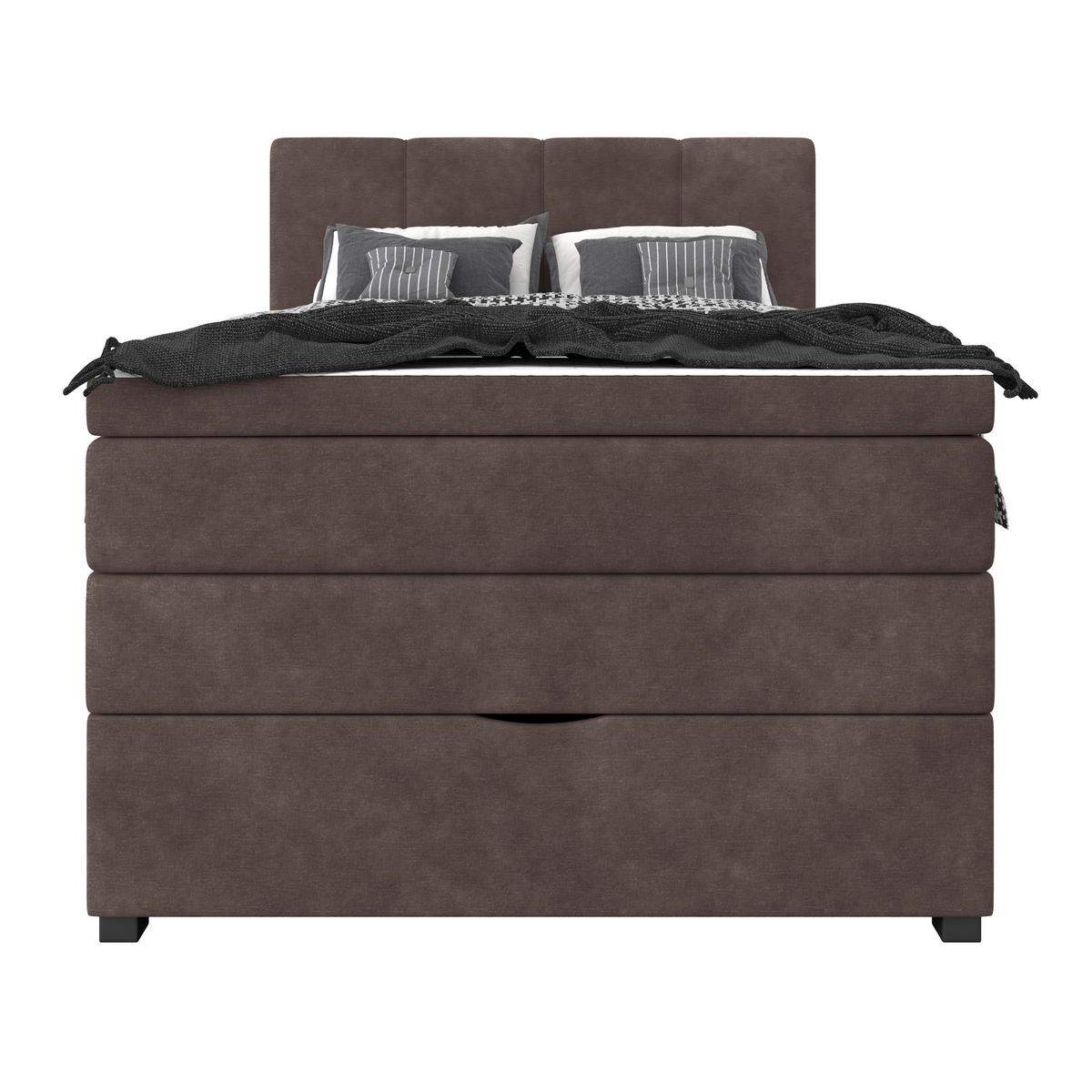 Boxspringbett mit Topper & Bettkasten 120x200 Lauro - Anthrazit/Schwarz, Trend, Textil (120/200cm)