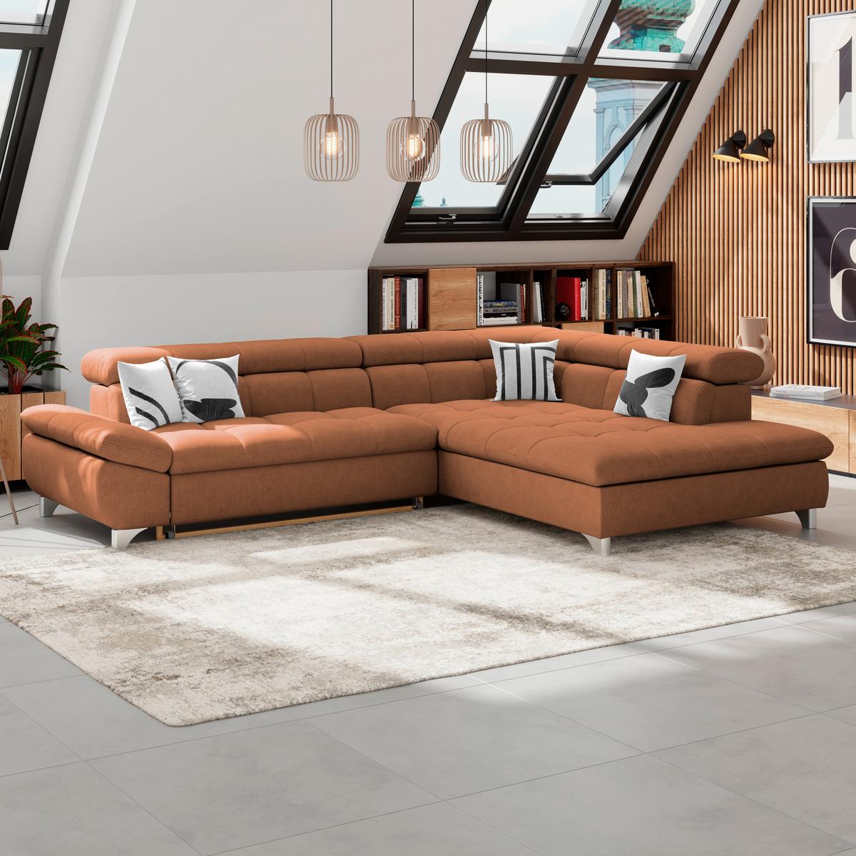 Ecksofa Mit Schlaffunktion Gemini Terracotta 312x234 Cm - Chromfarben/Terracotta, KONVENTIONELL, Textil (312/234cm)