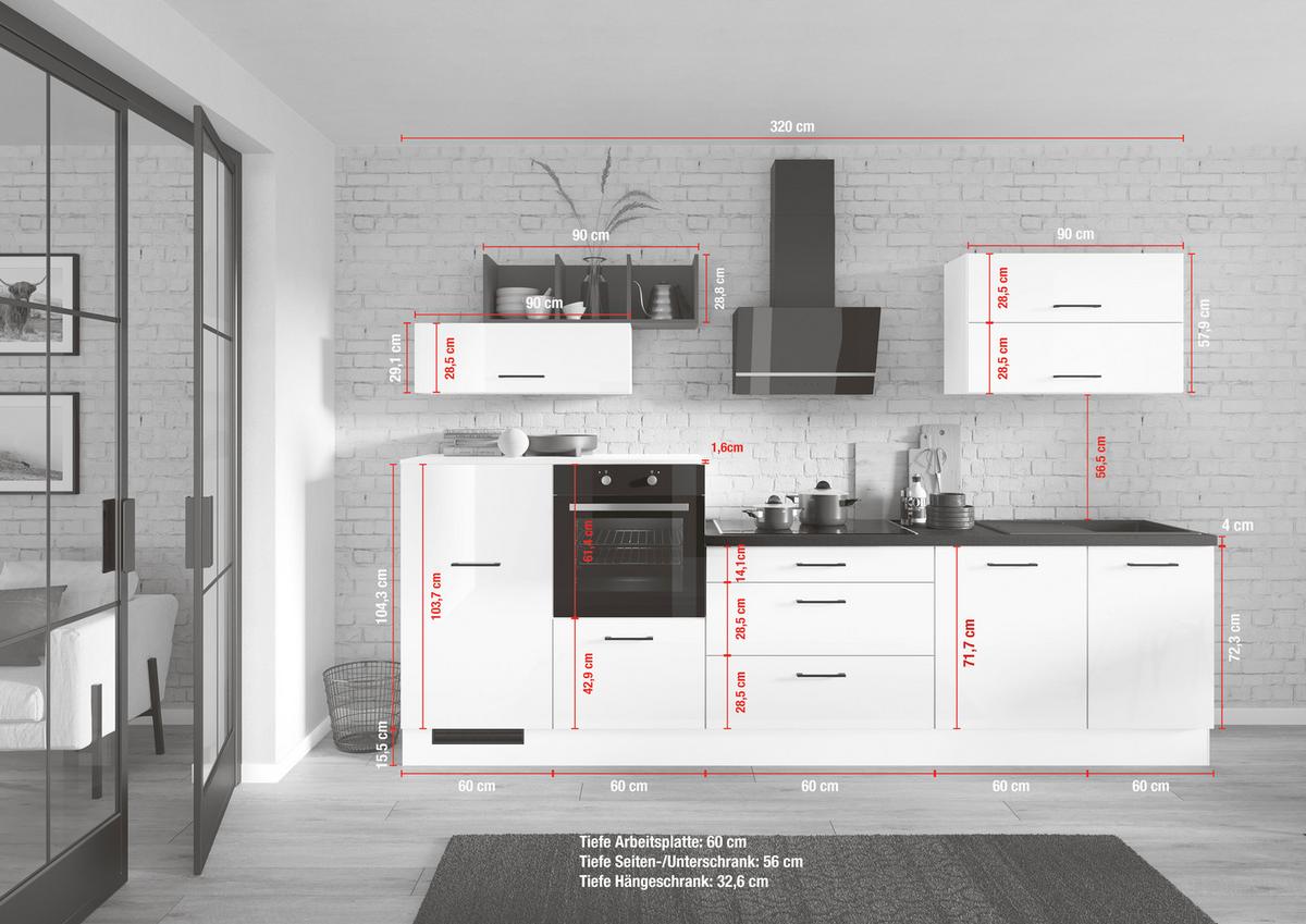 Küchenblock Ip405 Weiß B: 320 Cm - Weiß Hochglanz/Schwarz, Trend, Holzwerkstoff (320cm) - Impuls