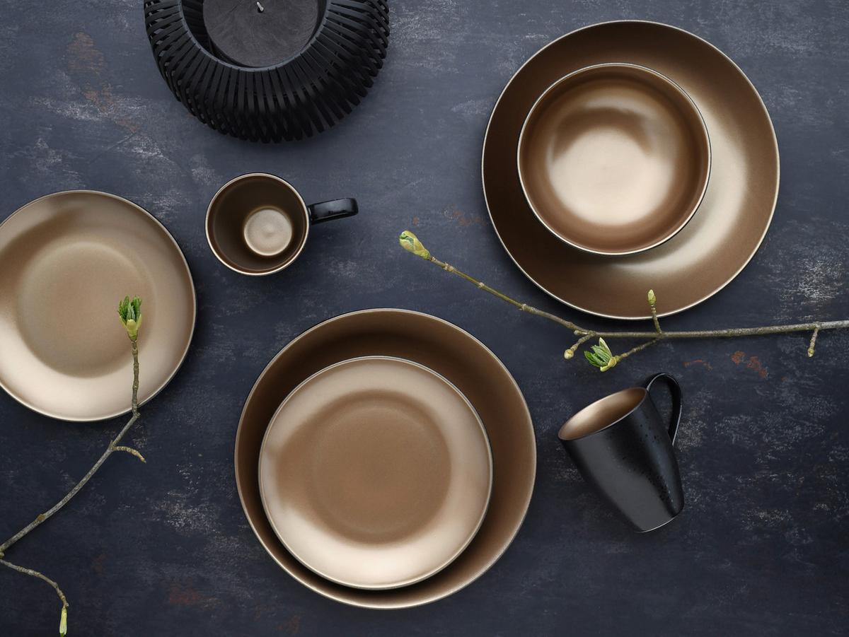 Kombinovaný servis čierna/zlatá - čierna/zlatá, keramika (29,5/29,5/28cm) - Creatable
