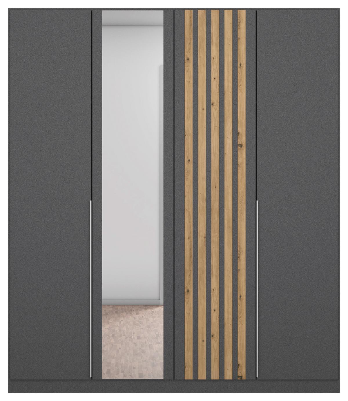Drehtürenschrank 181 Cm Lamella Grau/eiche Dekor - Eiche Artisan/Grau, MODERN, Holzwerkstoff (181/210/54cm) - Rauch Möbel