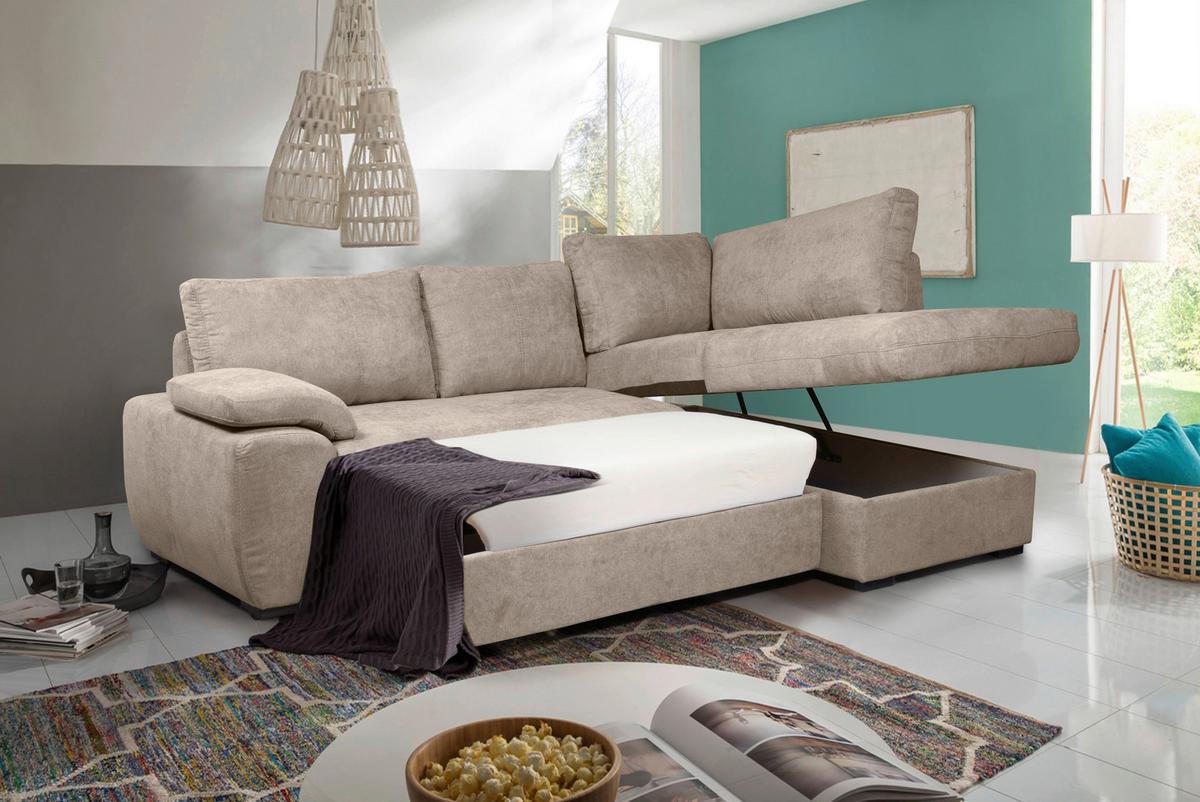 Rozkládací sedací souprava BYBLOS, pravé provedení - barvy stříbra/světle šedá, Moderní, textil/plast (240/170cm)