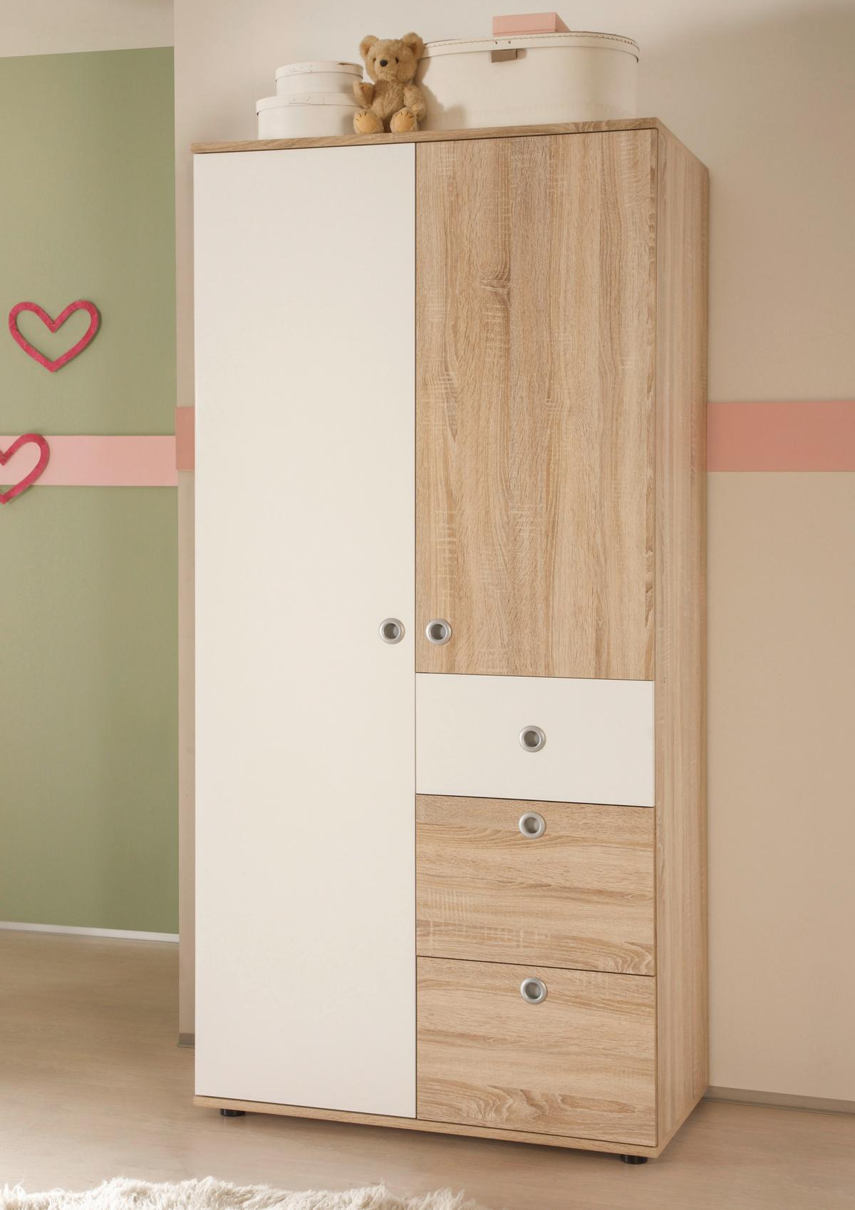 Kleiderschrank Wiki 90 cm Eiche Dekor/Weiß - Weiß/Sonoma Eiche, KONVENTIONELL, Holzwerkstoff (90/191/53cm)