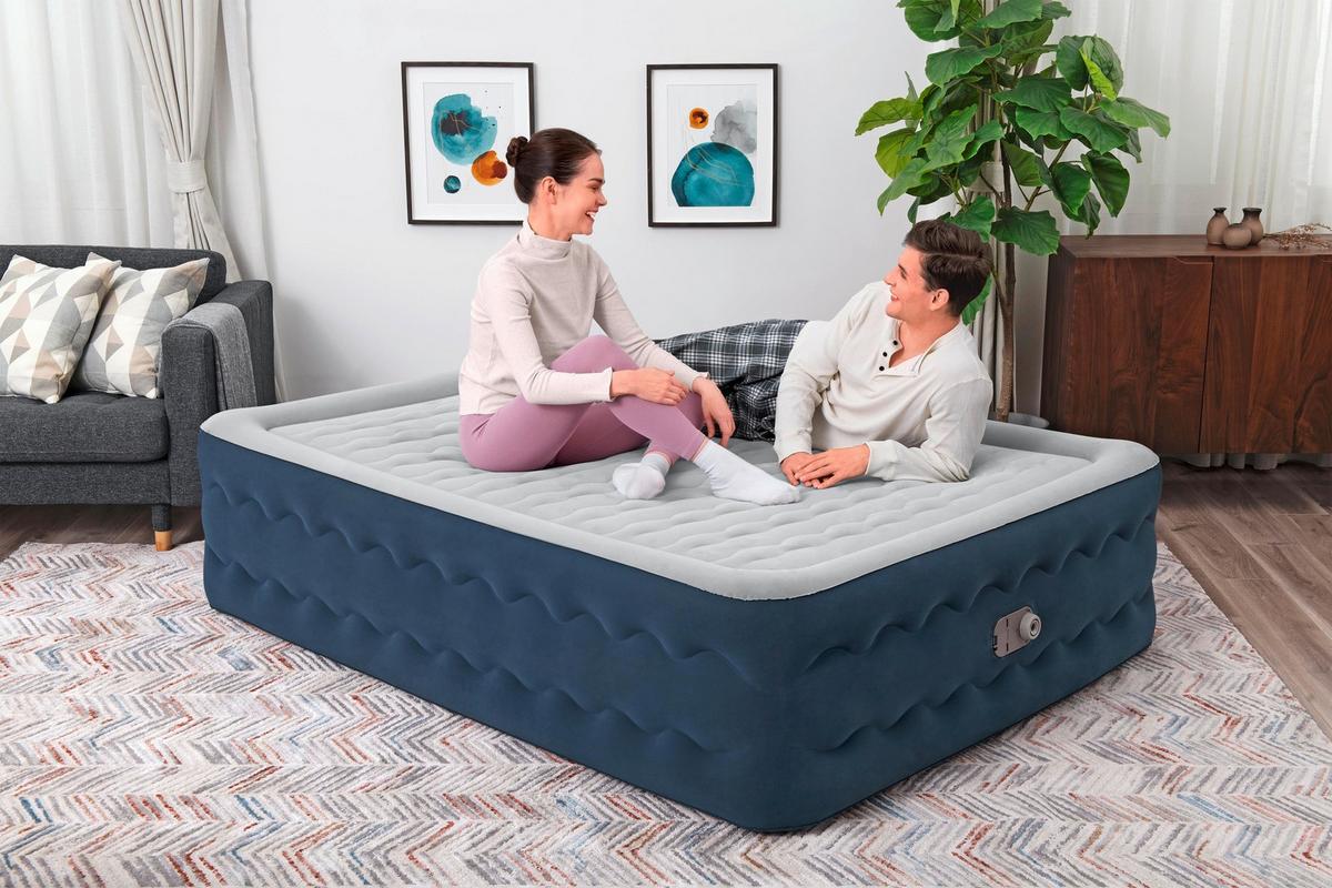 Luftbett Mathias 203x152x51 Cm Bis 300kg, Inkl. Pumpe - Dunkelblau/Grau, KONVENTIONELL, Kunststoff/Metall (203/152/51cm) - Bestway