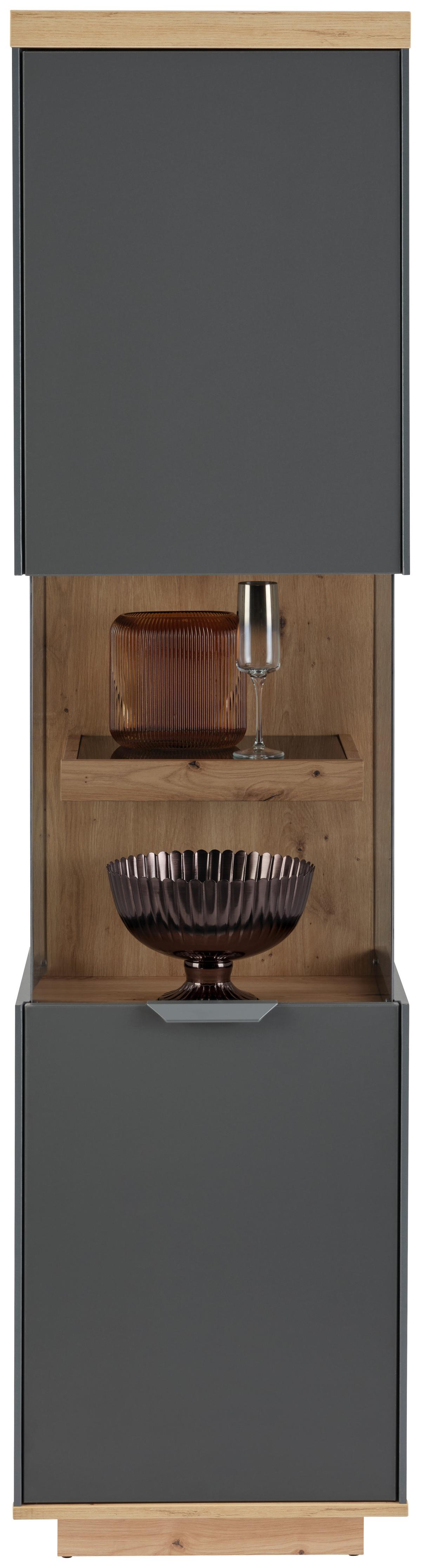 Wohnwand Jake Anthrazit/ Eiche Artisan Dekor B: 423,8cm - Anthrazit/Eiche Artisan, Trend, Glas/Holzwerkstoff (423,8/187/38cm)