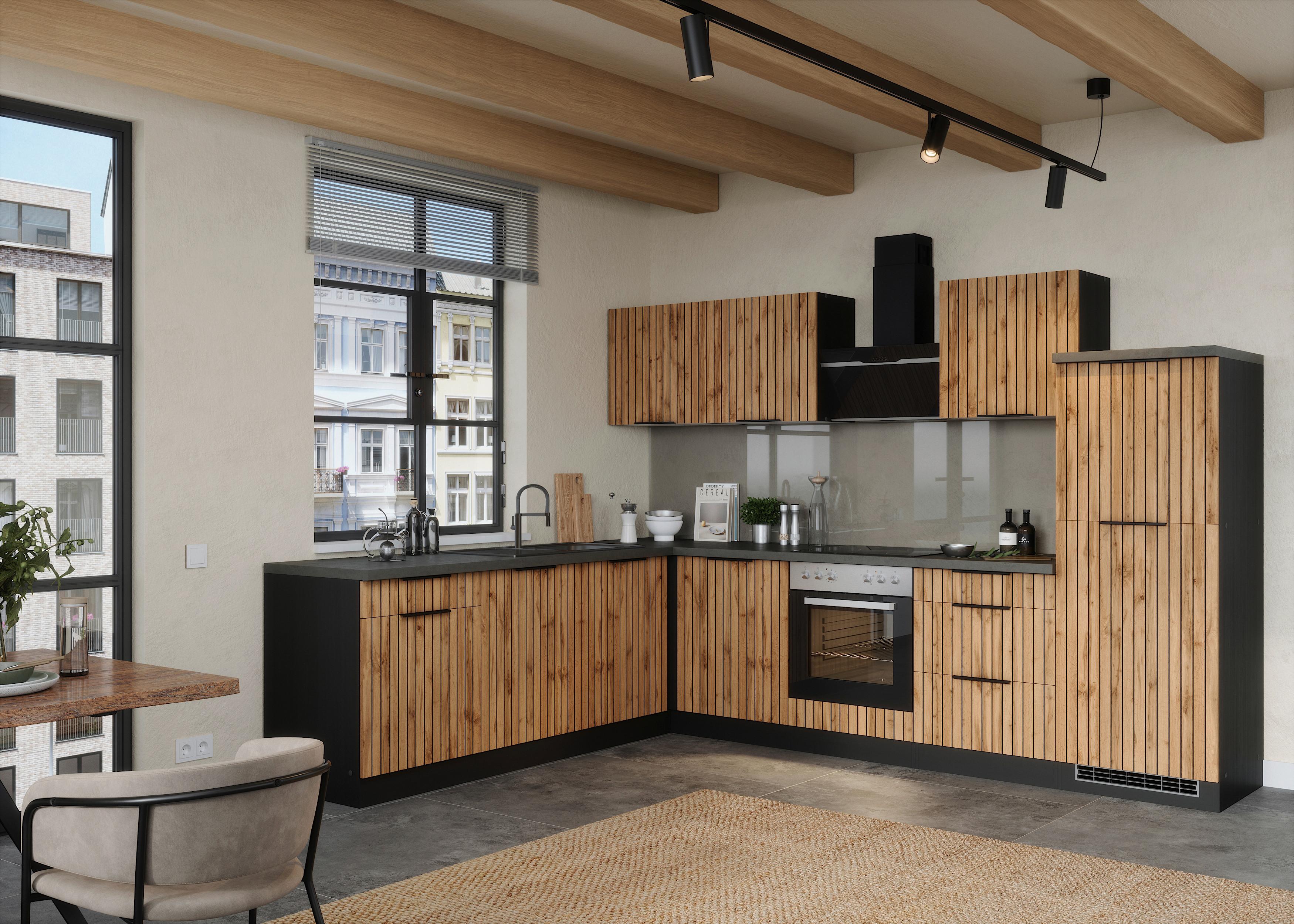 Eckküche Liverpool Graphit/ Eiche Dekor S: 300x240 cm - Schieferfarben/Eiche Wotan, Basics, Holzwerkstoff (300/240cm) - Held