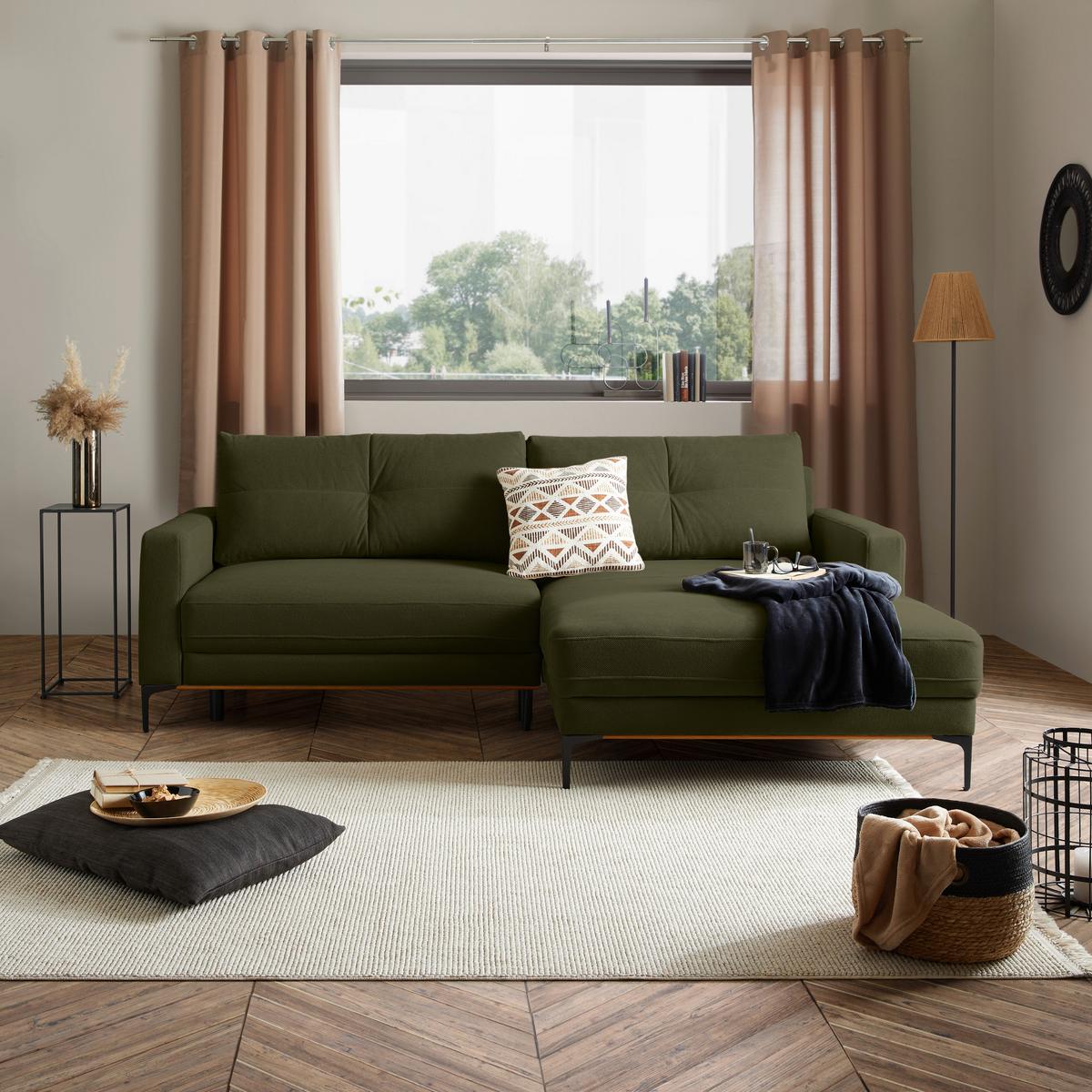 Ecksofa Bergamo - Schlammfarben/Schwarz, MODERN, Textil (238/162cm) - Ondega