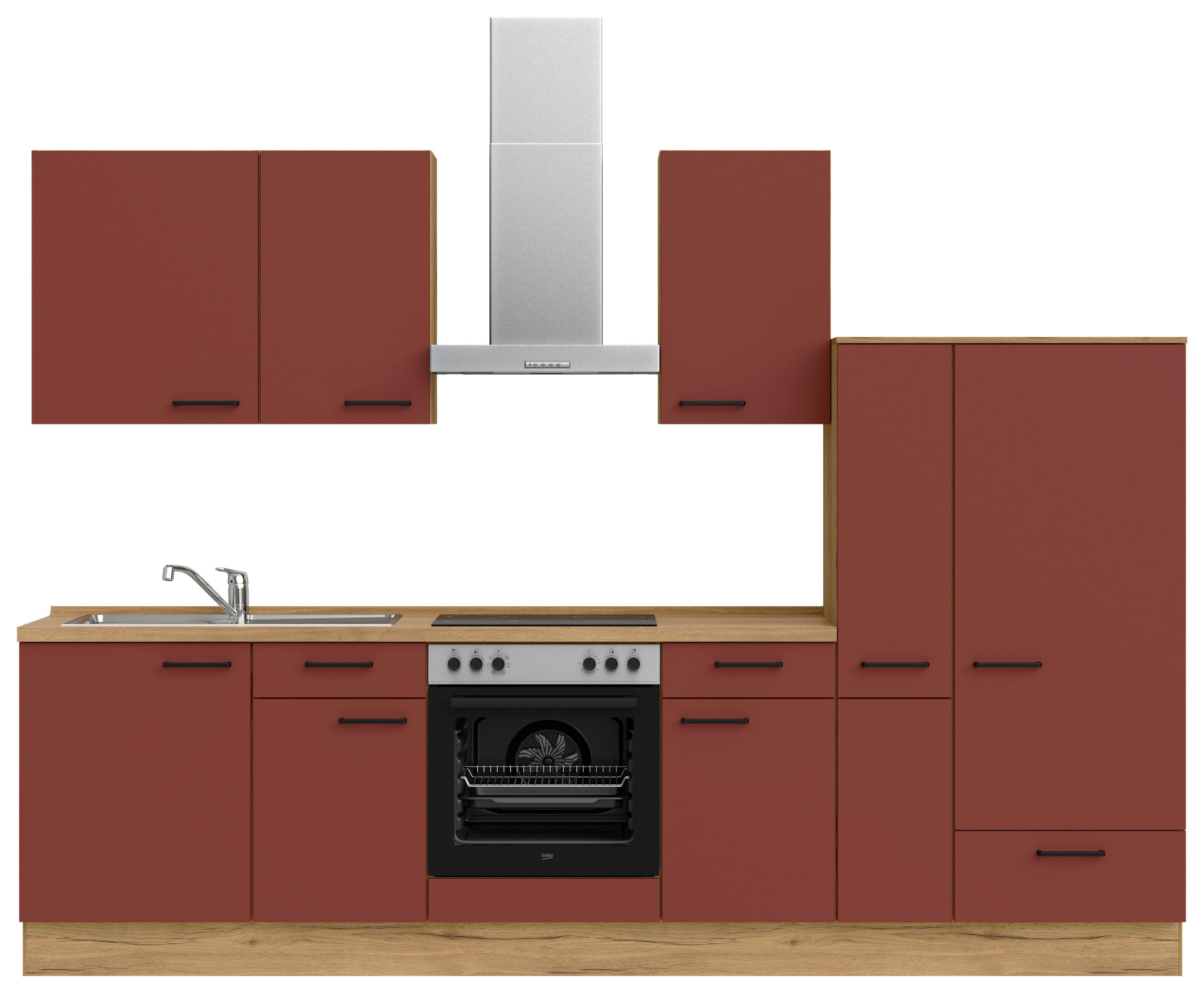 Küchenleerblock Easytouch Low-Line, L7 Rechts - Eichefarben/Rot, MODERN, Holzwerkstoff (300cm) - Nobilia