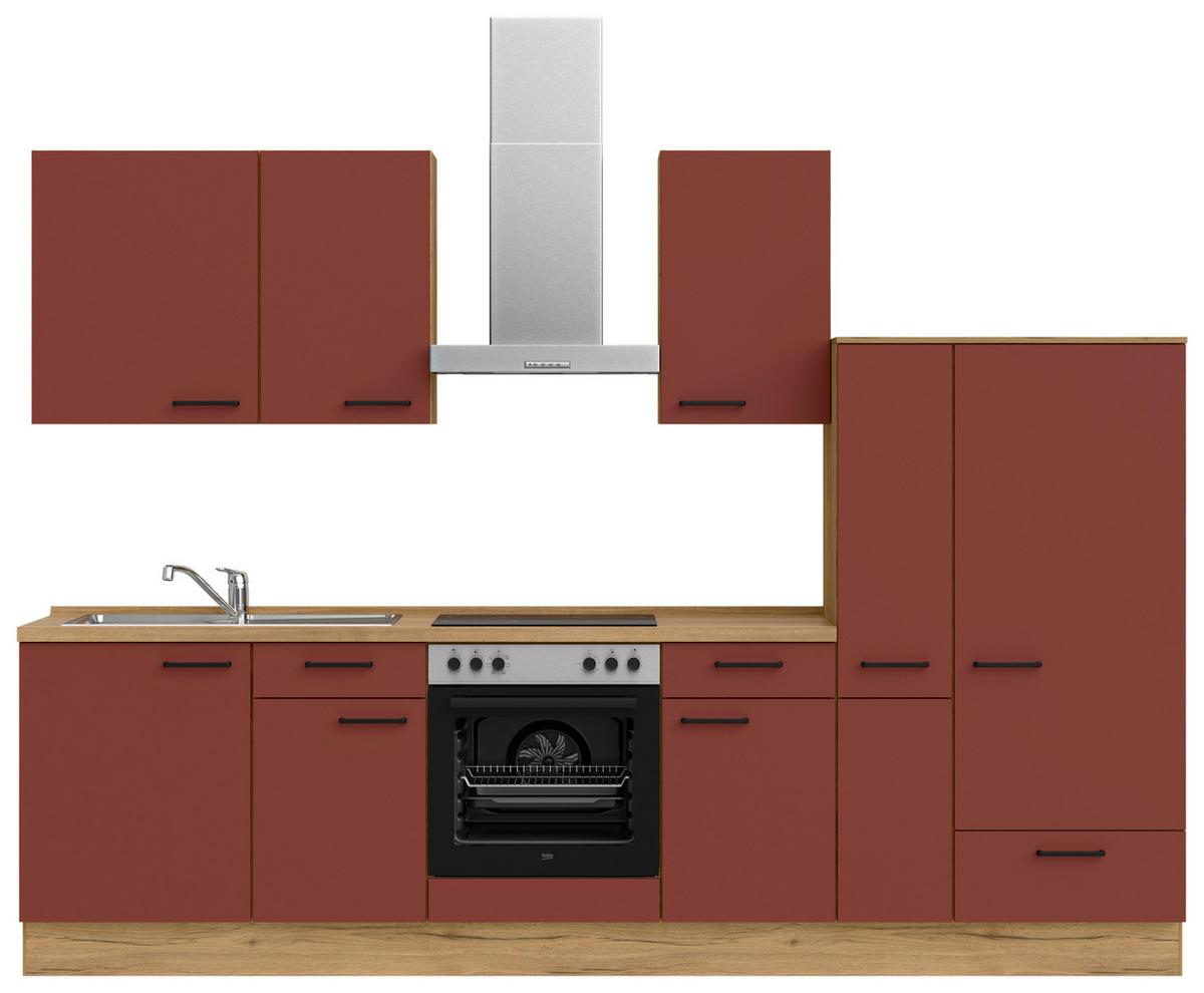 Küchenleerblock Easytouch Low-Line, L7 Rechts - Eichefarben/Rot, MODERN, Holzwerkstoff (300cm) - Nobilia