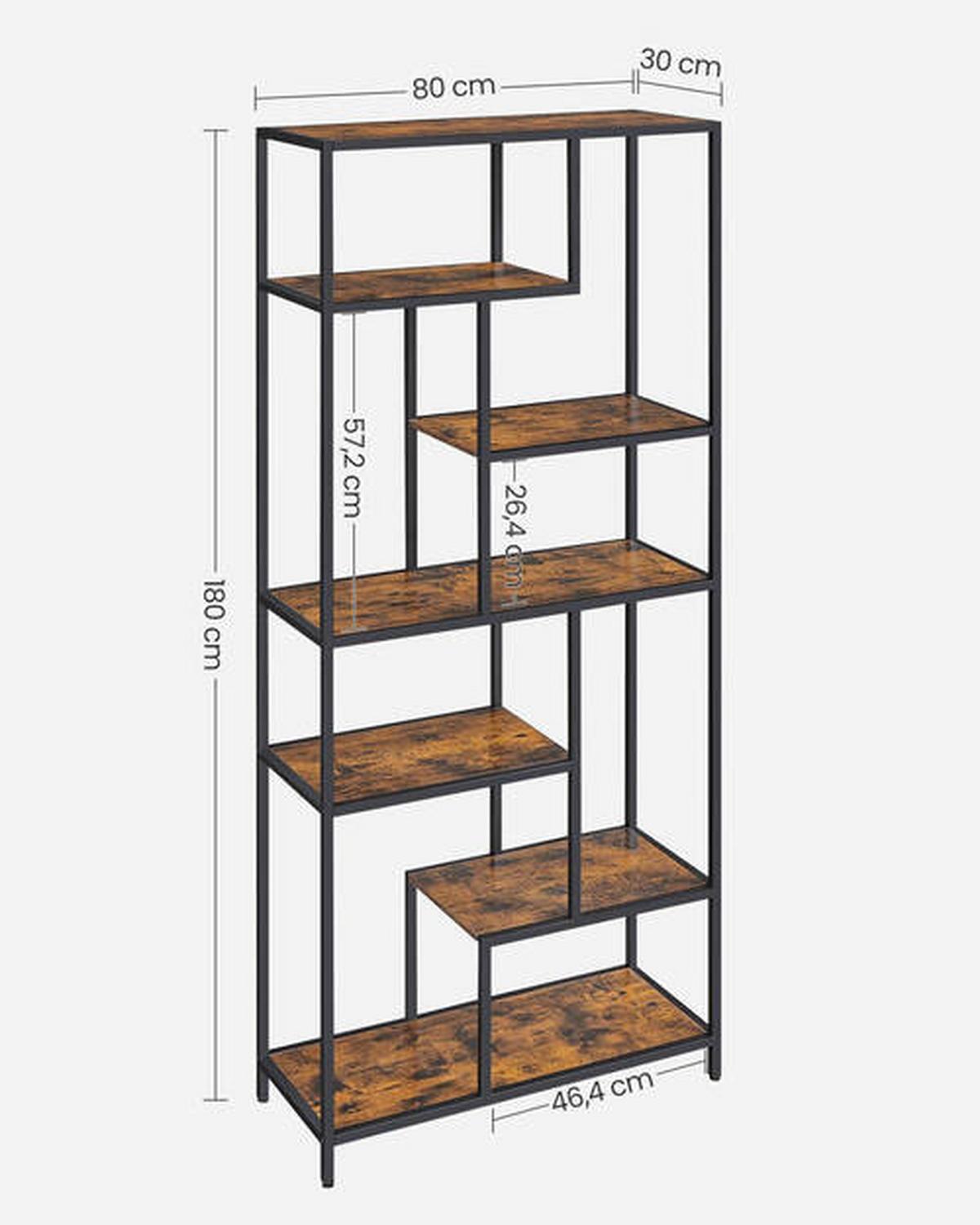 Regál RUSTIK - hnedá/čierna, Trend, kompozitné drevo (80/180/30cm) - Boxxx