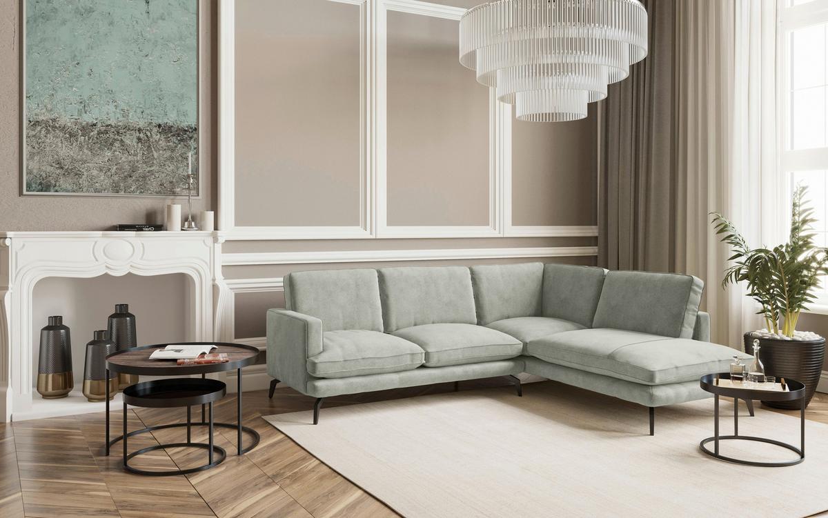 Ecksofa Bali - Hellbraun/Hellgrau, Design, Textil (250/202cm) - Livetastic