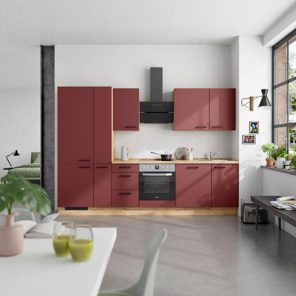 Küchenleerblock Easytouch High-Line, H7 Links - Eichefarben/Rot, MODERN, Holzwerkstoff (300cm) - Nobilia