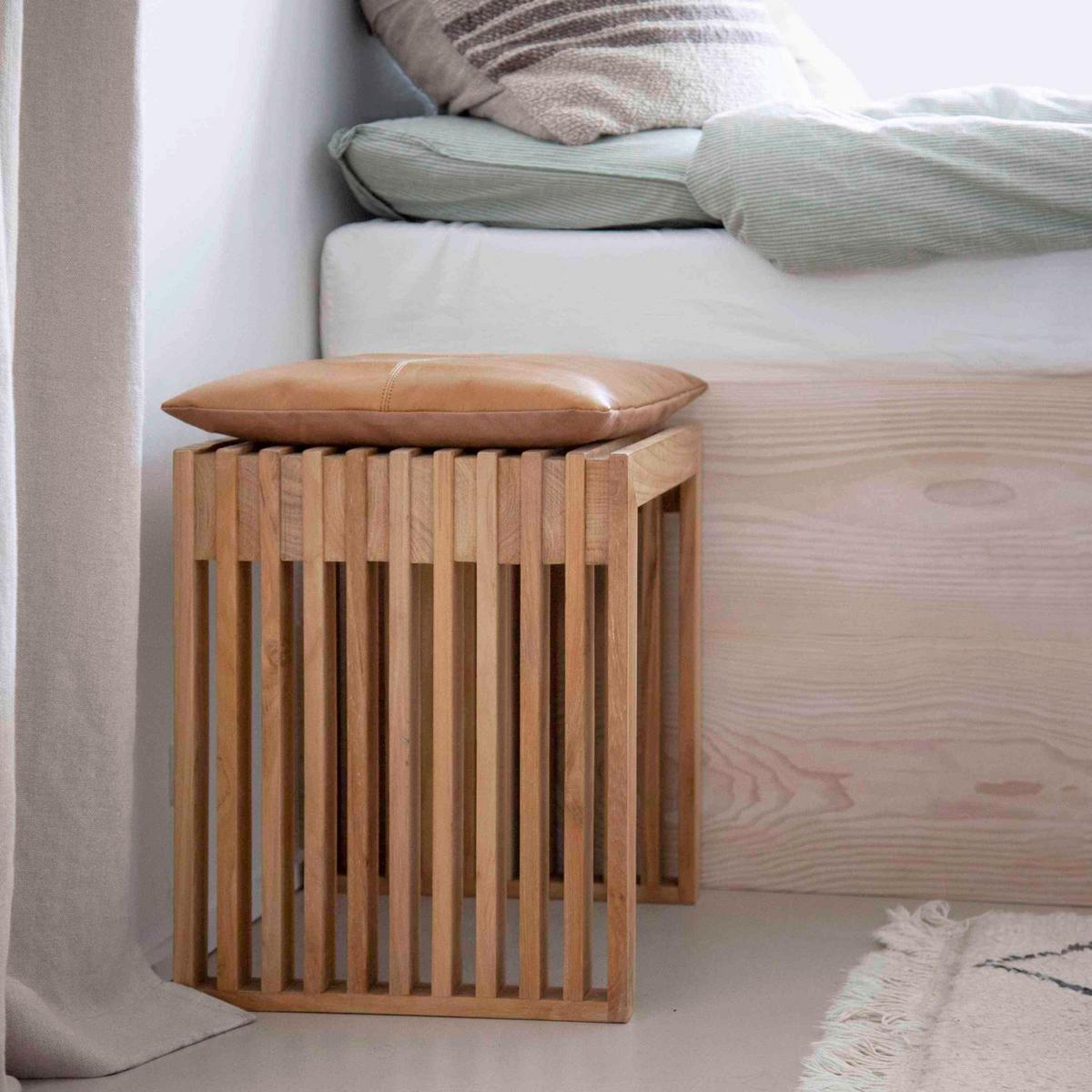 HOCKER RIB - Teakfarben, KONVENTIONELL, Holz (45/43/35cm) - MID.YOU