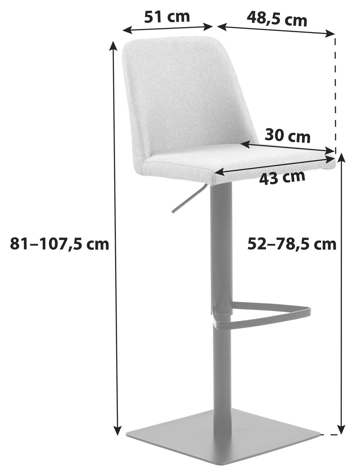 Barhocker Höhenverstellbar Mit Lehne Avanja Anthrazit - Anthrazit/Schwarz, KONVENTIONELL, Textil/Metall (51/52-75,5/48,5cm) - Livetastic