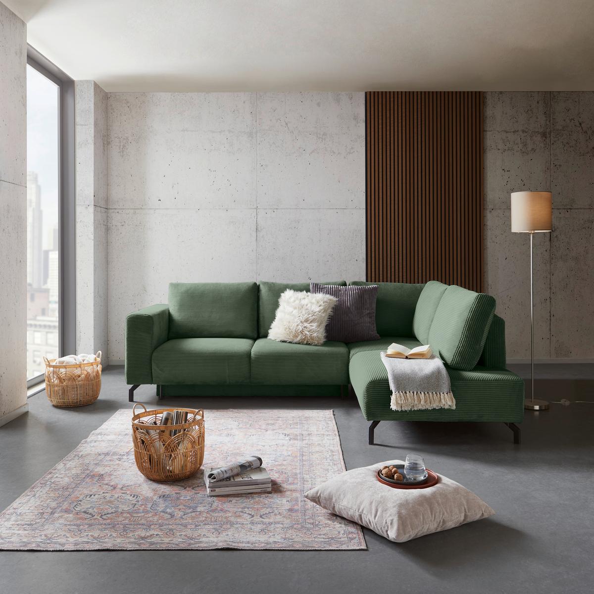 Ecksofa Veni Ecke R - Dunkelgrün/Schwarz, MODERN, Textil (272/210cm) - Ondega