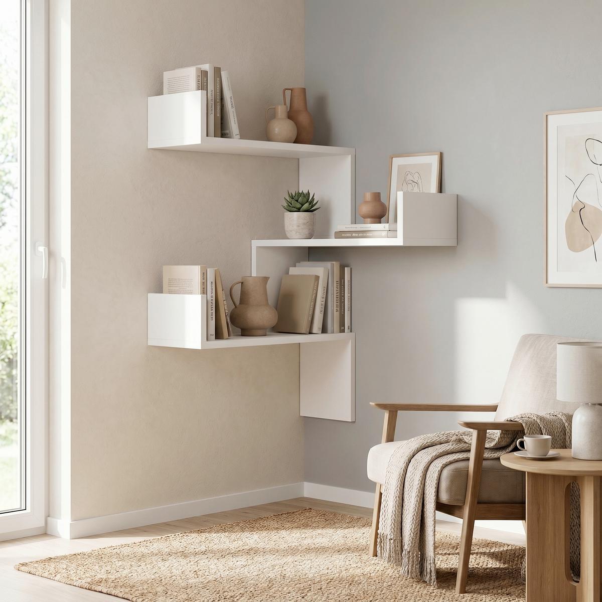Nástěnný regál, š: 60 cm - bílá, Design, kompozitní dřevo (60/90/22cm) - Livetastic