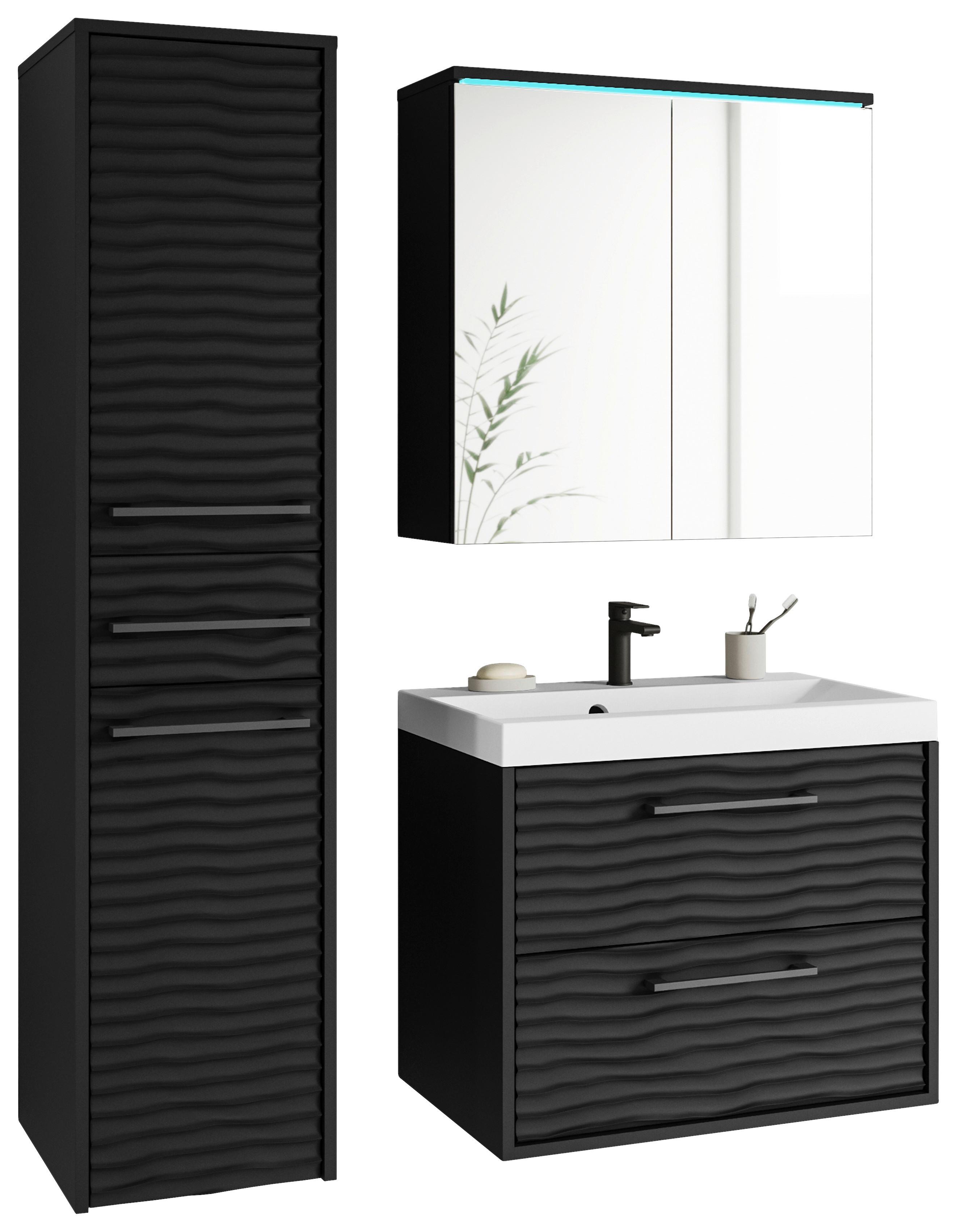 Badezimmer Toronto 4-Teilig Schwarz - Schwarz/Weiß, LIFESTYLE, Keramik/Holzwerkstoff (90cm) - P & B