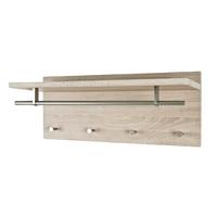 Garderobenpaneel Eichefarben Hutablage 4 Haken B: 75 Cm - Edelstahlfarben/Eichefarben, Basics, Holzwerkstoff/Metall (75/30/25cm)