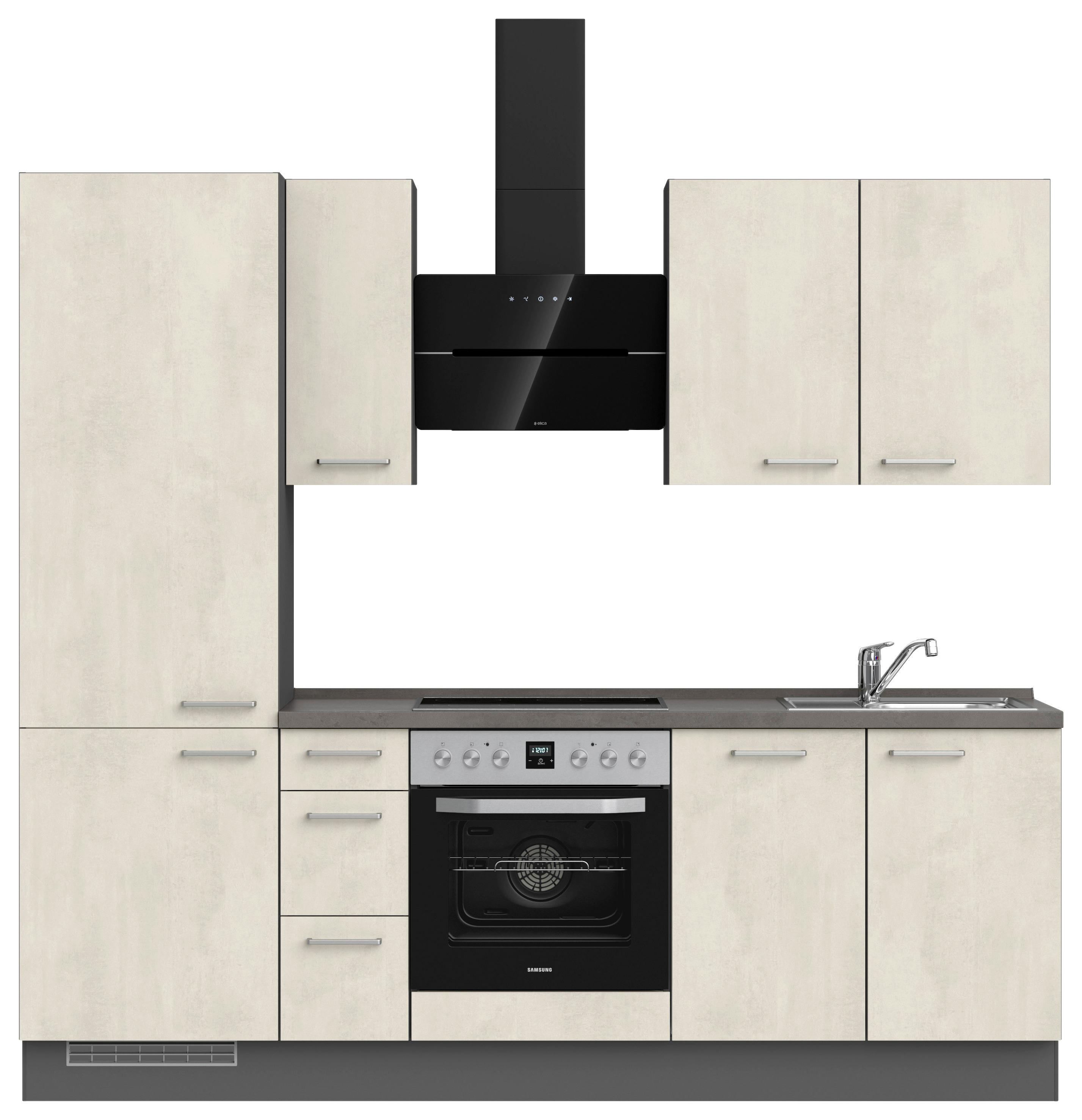 Kuchynská linka 240CM biely betón/ bridlicová šedá - biela/farba ušľachtilej ocele, Modern, kov/kompozitné drevo (240cm) - Nobilia