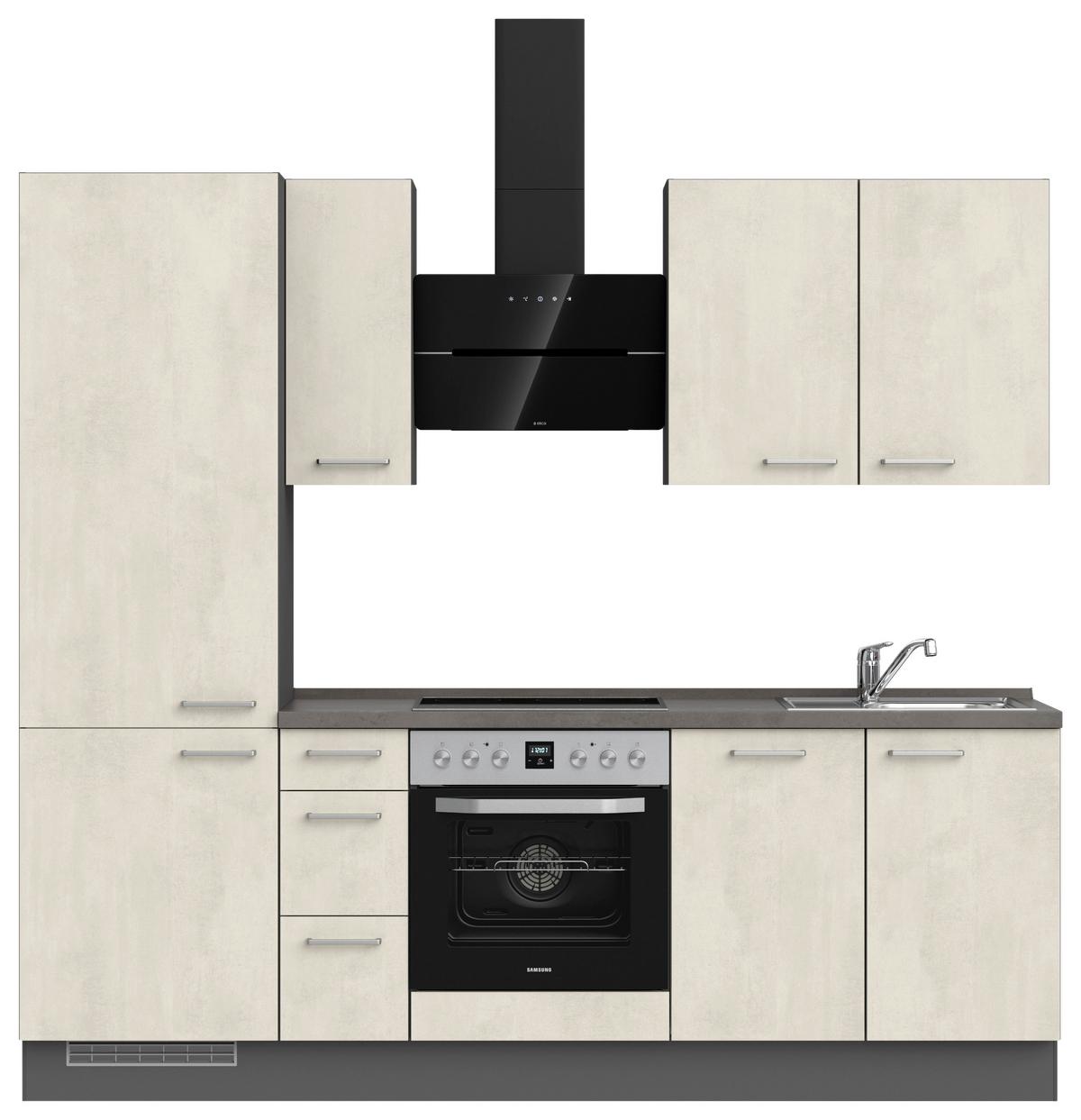 Kuchynská linka 240CM biely betón/ bridlicová šedá - biela/farba ušľachtilej ocele, Modern, kov/kompozitné drevo (240cm) - Nobilia