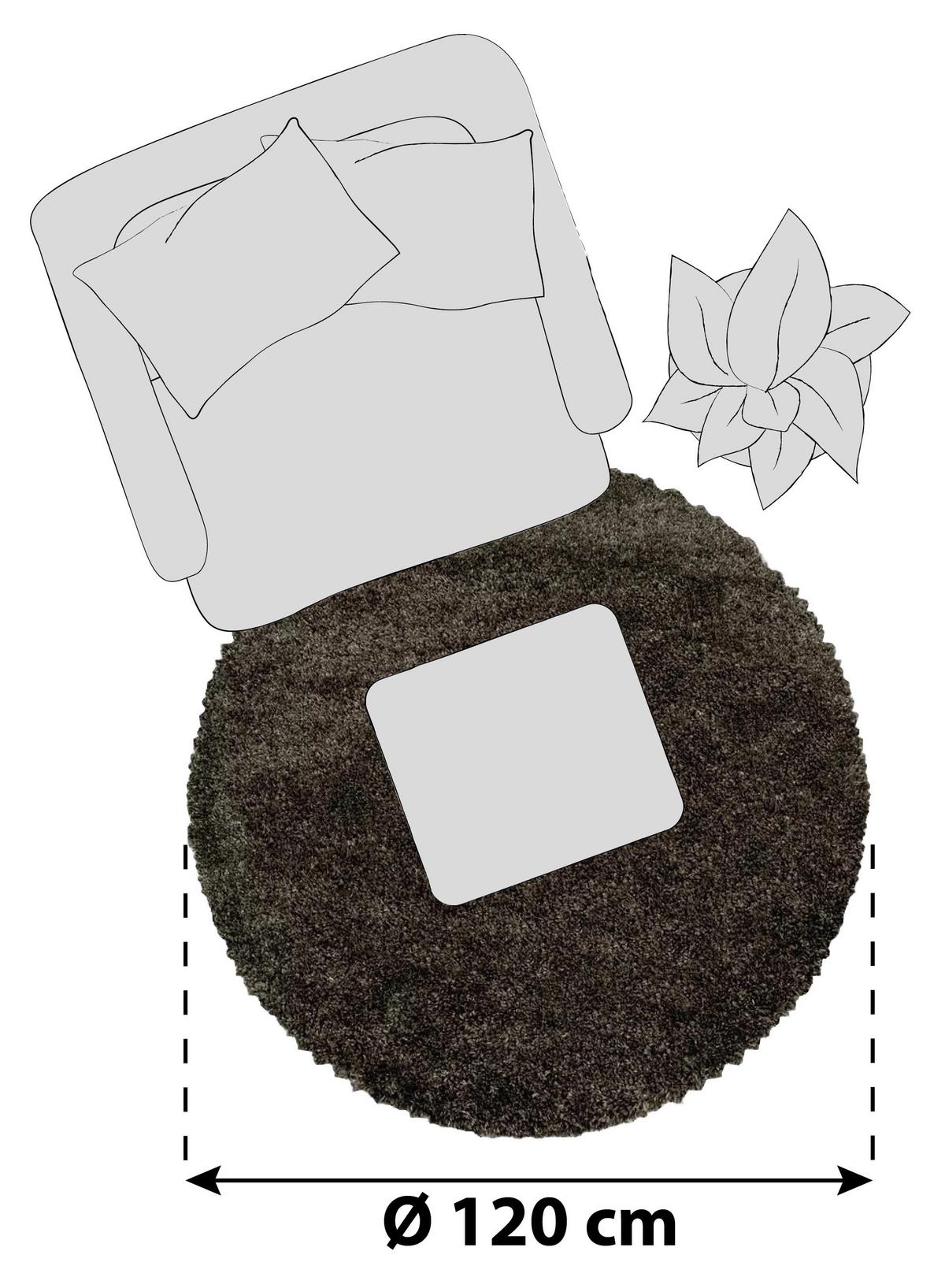 Hochflor Teppich Braun Naturfaser Fluffy Ø 120 cm - Braun, Basics, Textil (120cm)