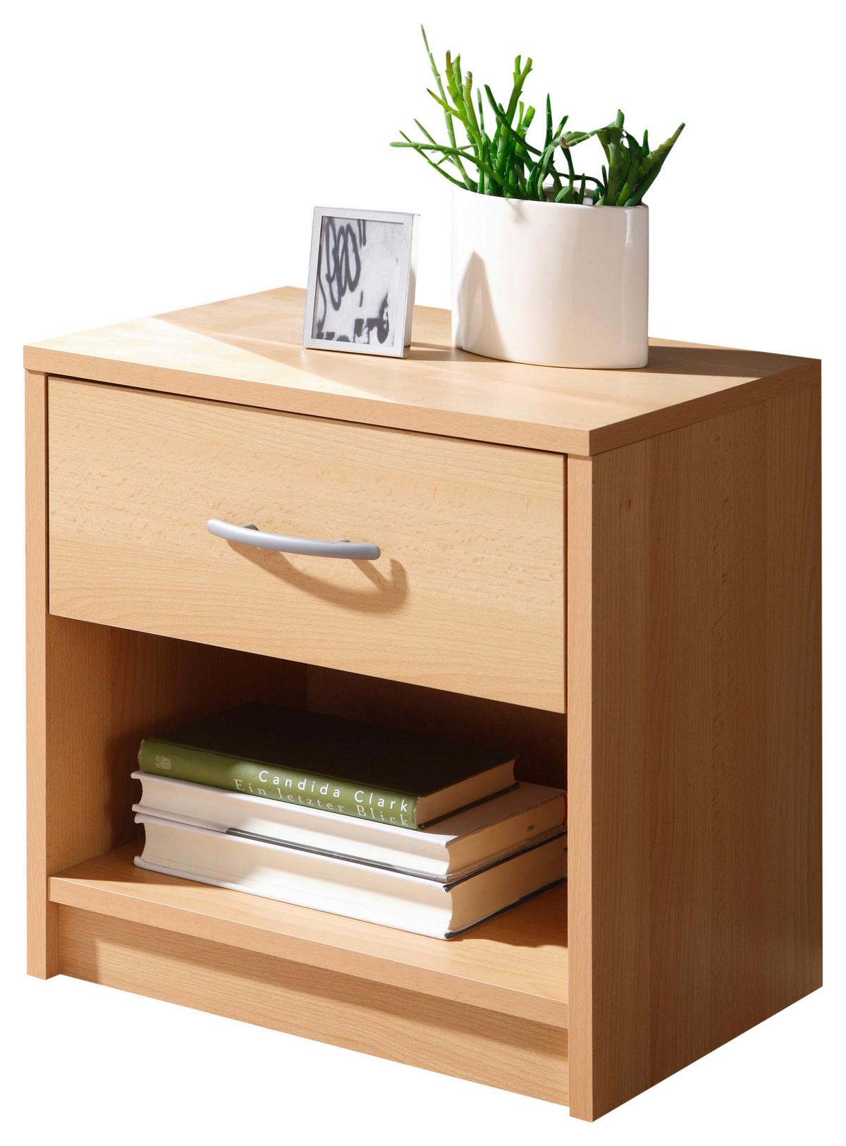 Noční stolek FAIR dekor buk - černá/barvy stříbra, Konvenční, kompozitní dřevo/plast (39/41/28cm) - Based