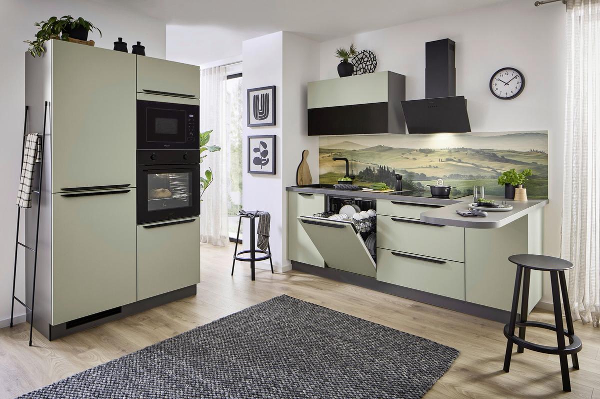 Eckküche Clean - Salbeigrün/Anthrazit, MODERN, Holzwerkstoff (120/238,8cm) - Express-Kuechen