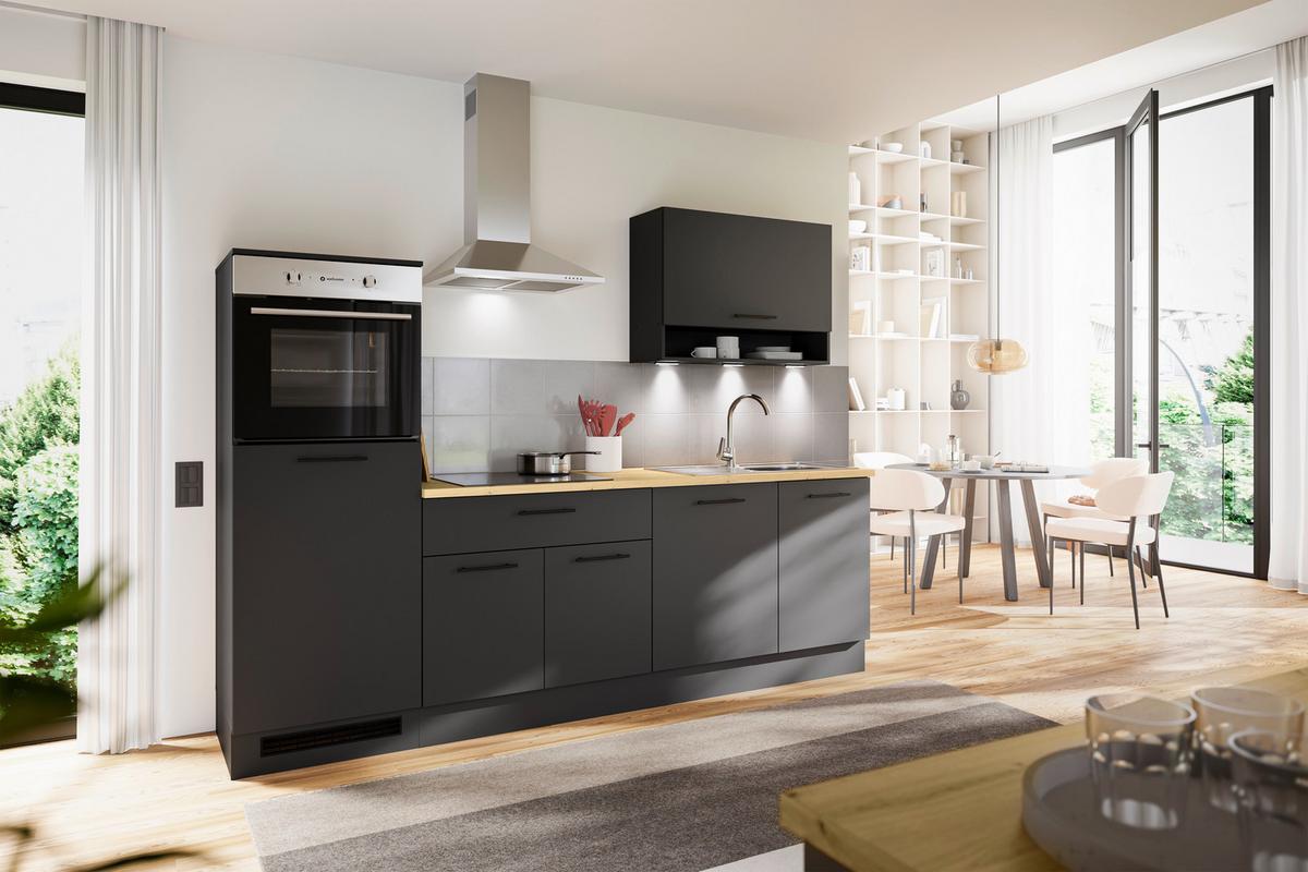 Küchenblock Berlin Schwarz/Eiche Dekor B: 260 cm - Schwarz/Eiche Artisan, Design, Holzwerkstoff (260cm) - MID.YOU