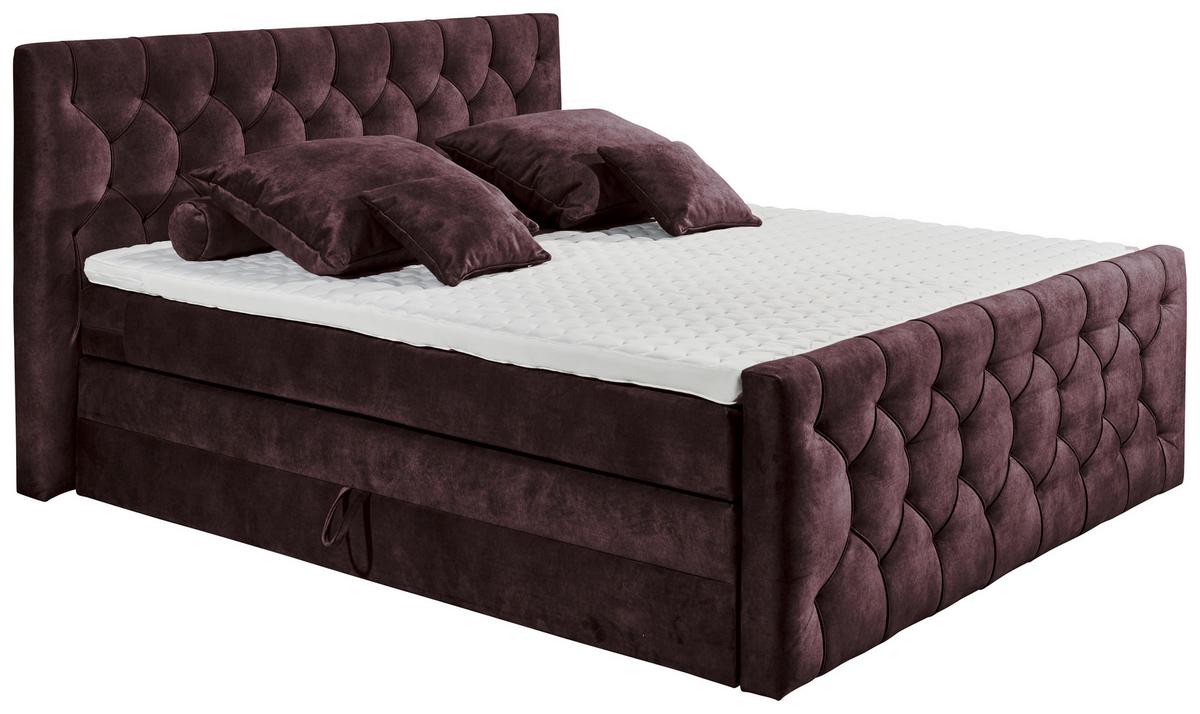 Boxspringbett mit Topper 180x200 cm Cashfield - Aubergine/Schwarz, MODERN, Holzwerkstoff/Textil (180/200cm) - MID.YOU