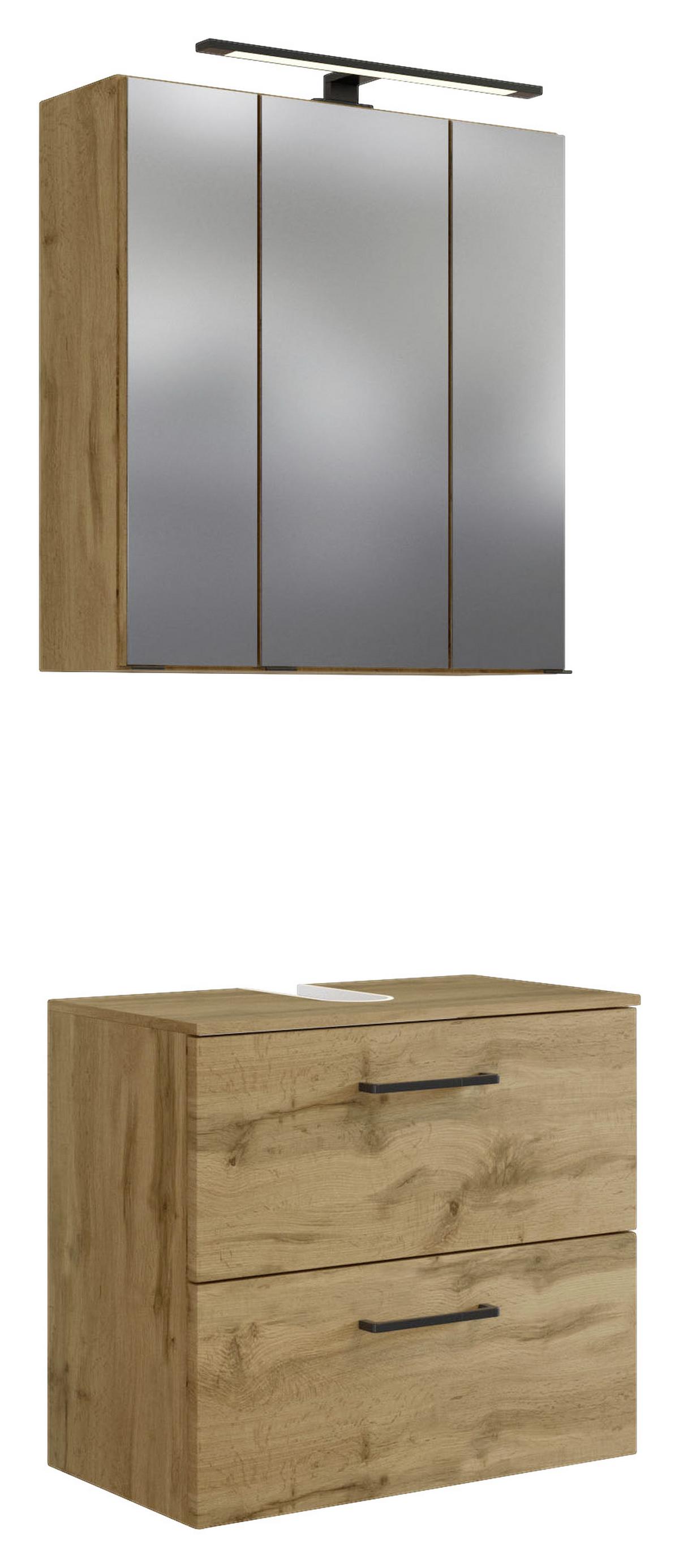 Badmöbel-Set 2-Tlg. inkl. LED Manchester B: 60cm Eichefarben - Eichefarben, MODERN, Holzwerkstoff (60cm) - Held