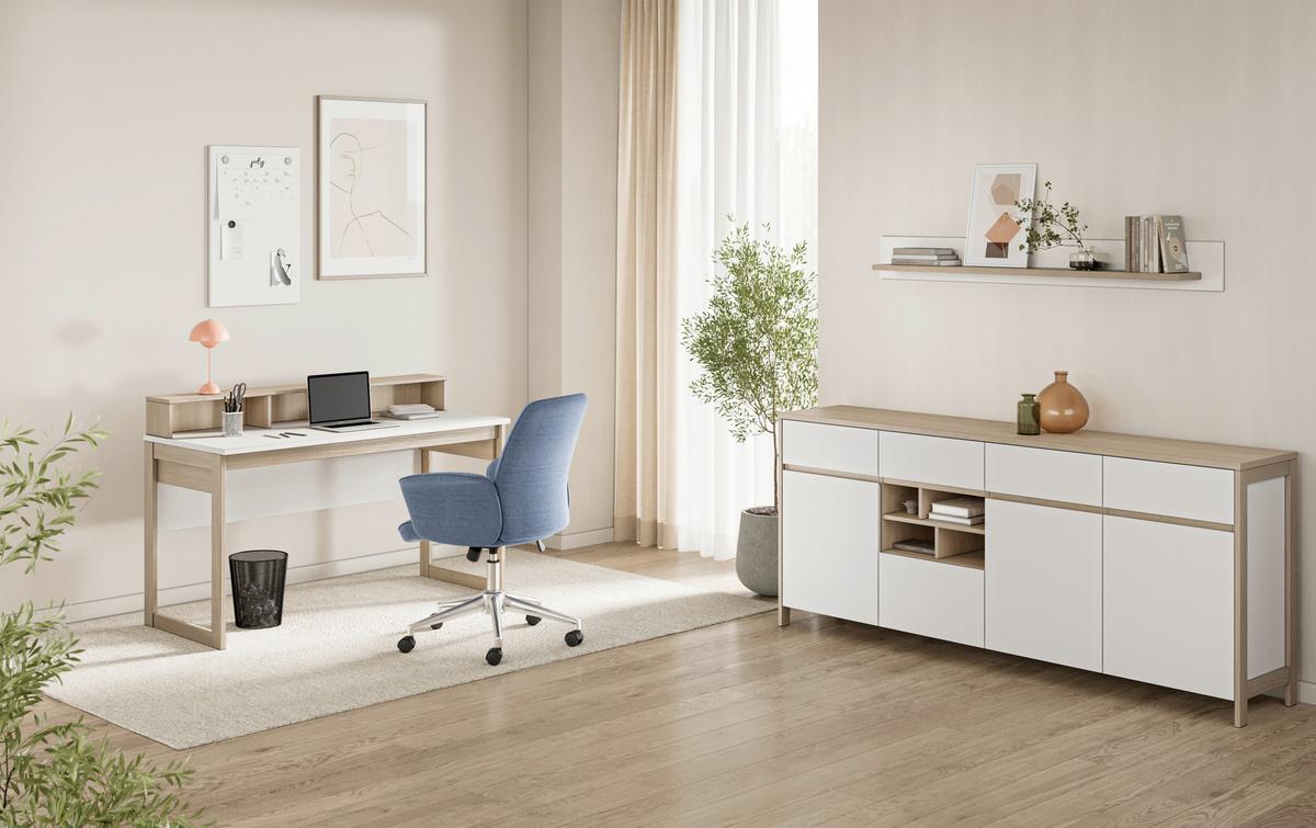 Schreibtisch Stranda Weß/Eiche B: 120cm - Eichefarben/Weiß, Design, Holzwerkstoff (120/91/60cm) - MID.YOU