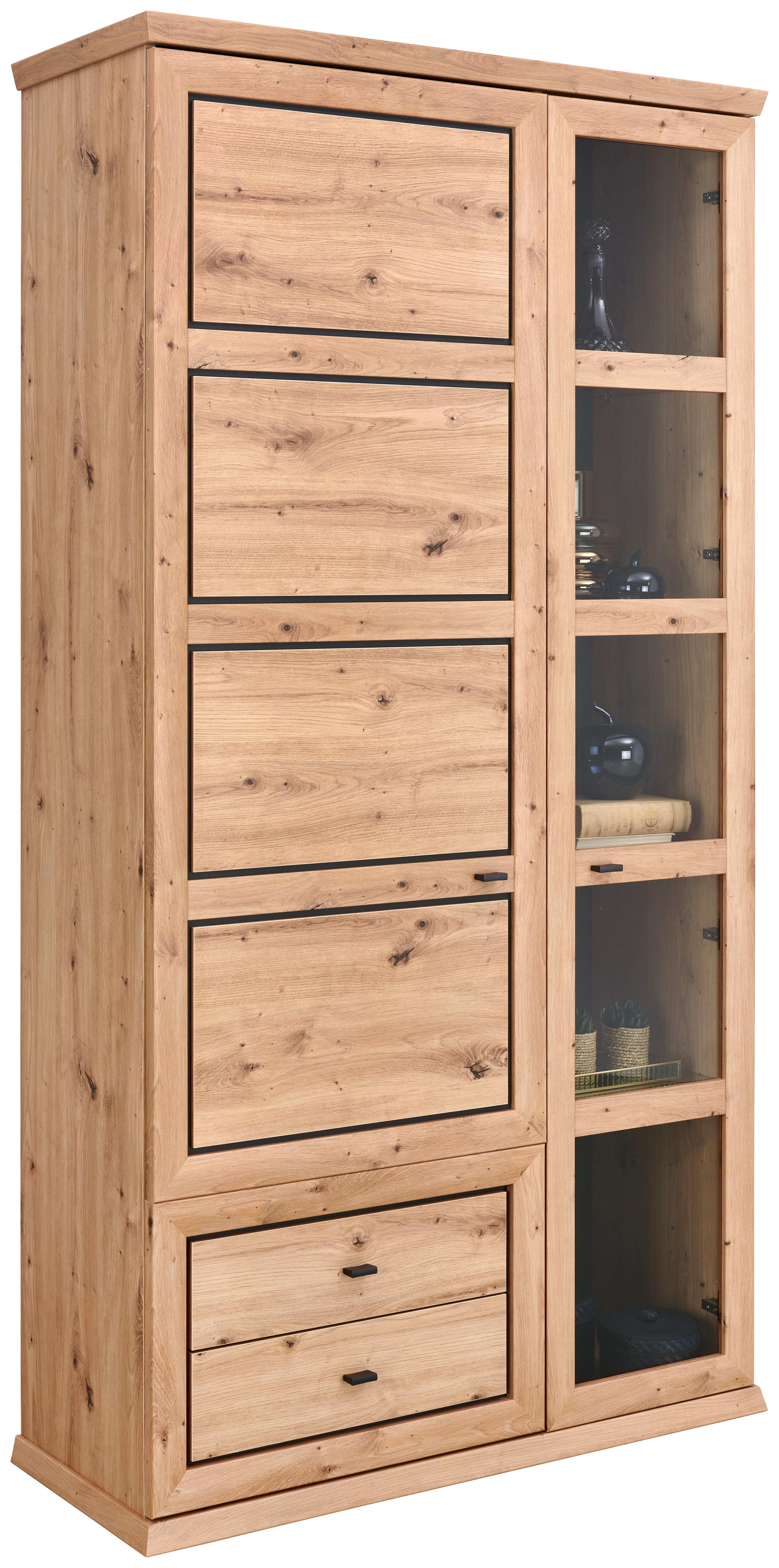 Vitrine Harvey B: 110 cm Mit Soft-Close-System - Eichefarben/Anthrazit, KONVENTIONELL, Glas/Holzwerkstoff (110/209/43cm)