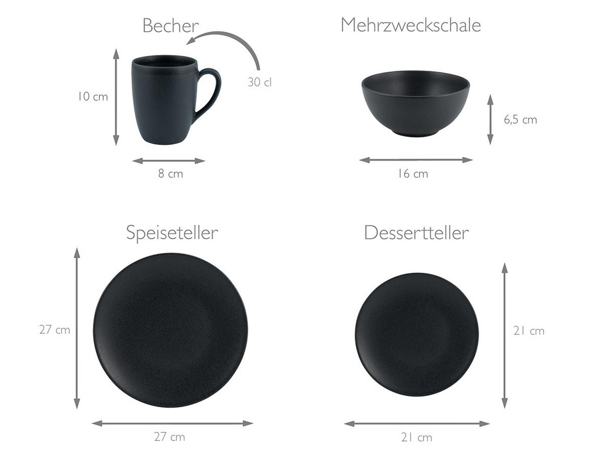 Kombiservice Keramik 4 Personen Geschirr Set Schwarz - Schwarz, Trend, Keramik - Creatable