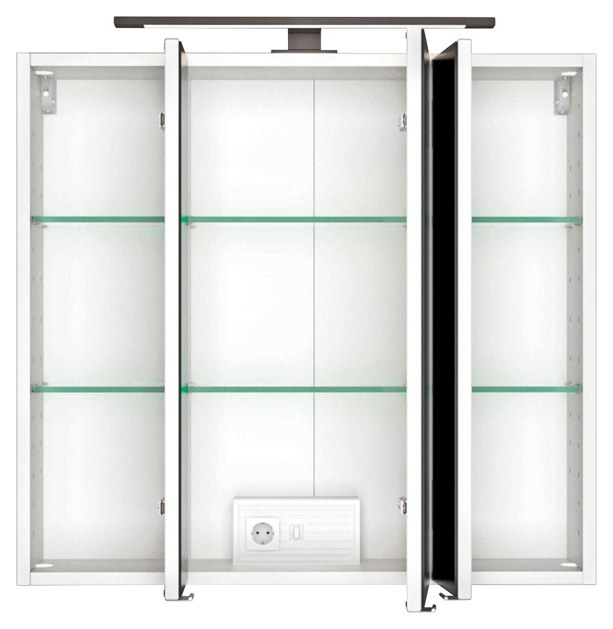 Spiegelschrank Luzern mit Led 3-Türig BxHxT: 70x64x20 cm Weiß - Weiß, KONVENTIONELL, Glas/Holzwerkstoff (70/64/20cm) - Held