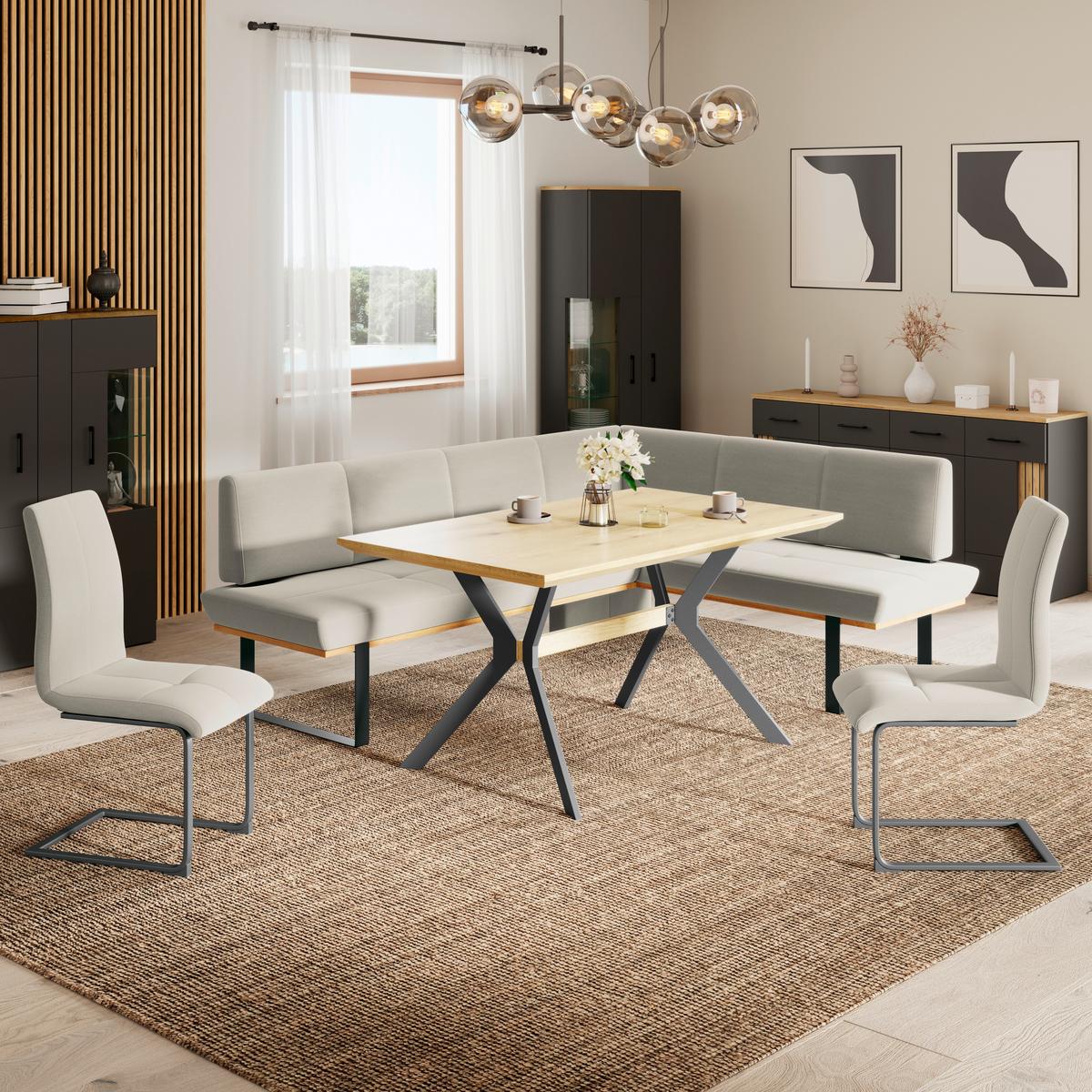 Eckbank Tristan Webstoff beige,S:245x195cm - Beige/Schwarz, MODERN, Holz/Textil (245/195cm) - James Wood