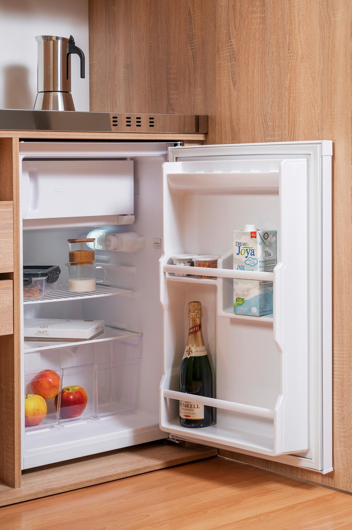 Schrankküche mit Kühlschrank + Kochfeld 104 cm Grau - Edelstahlfarben/Eichefarben, KONVENTIONELL, Holzwerkstoff/Metall (104/193/67cm) - Respekta