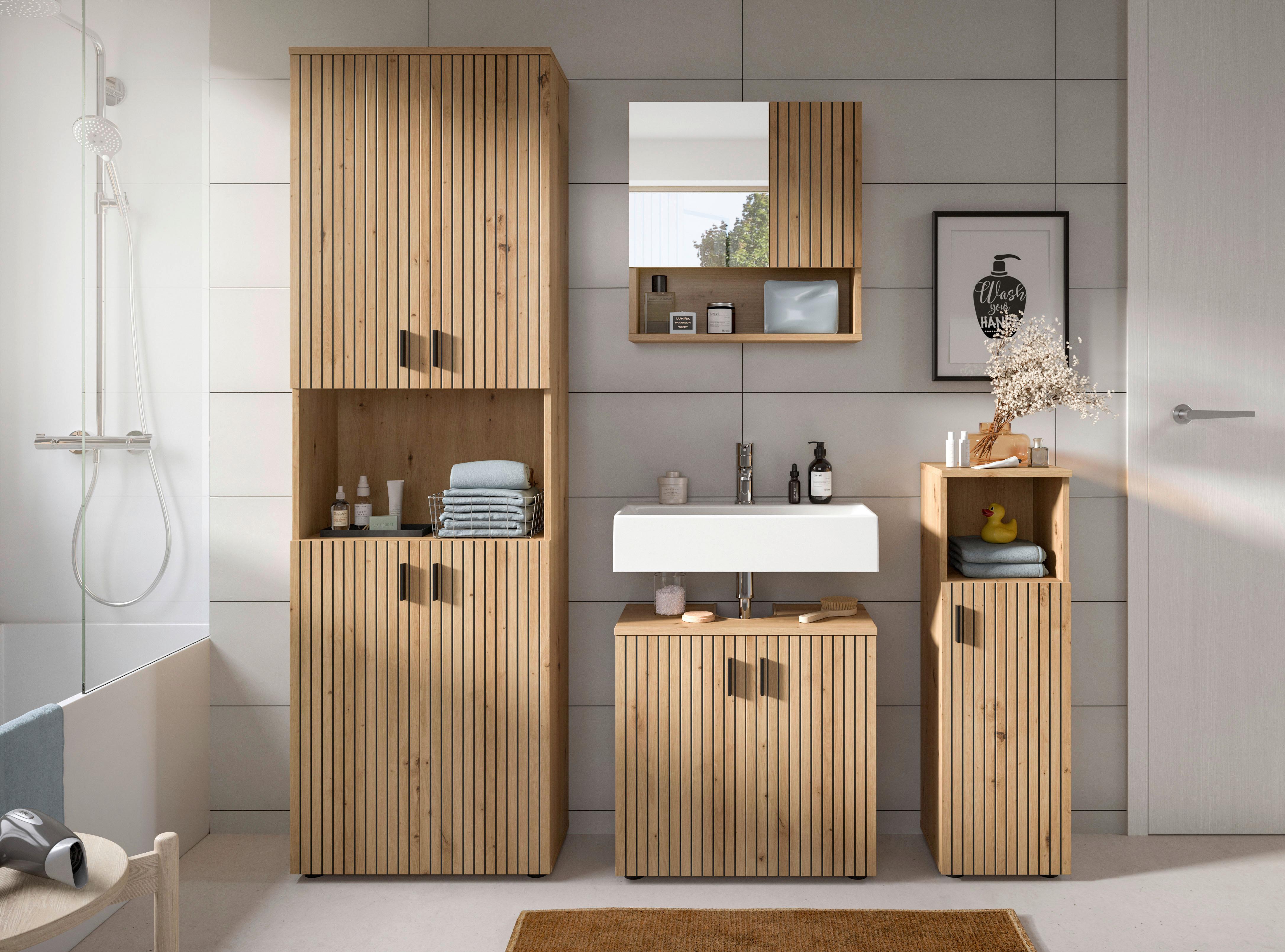 BADEZIMMER Eiche Artisan 4-Teilig - Schwarz/Eiche Artisan, Basics, Holzwerkstoff (150cm) - MID.YOU