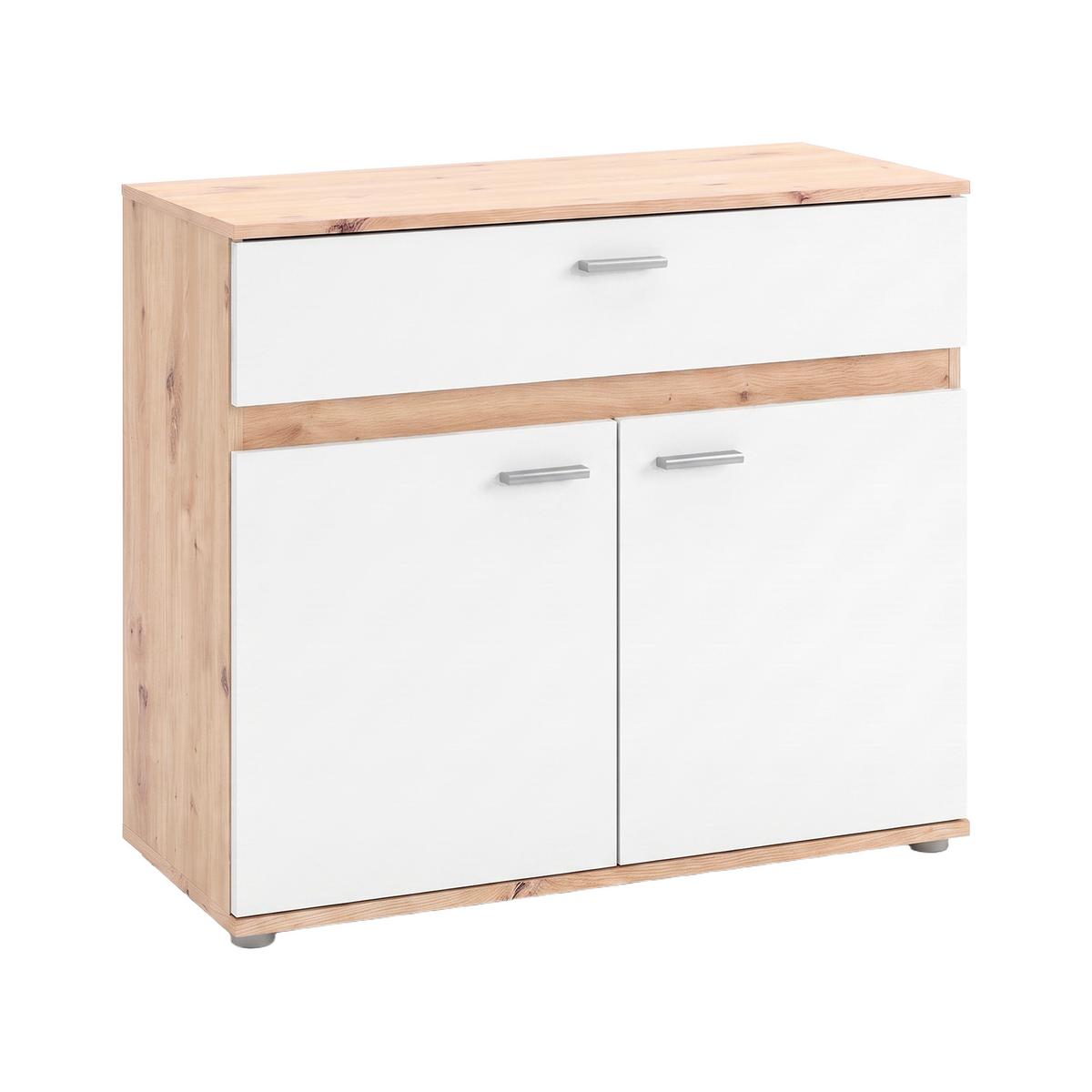 Kommode Carmen 2 Weiß/Eichefarben B: 80,2 cm - Eichefarben/Silberfarben, Trend, Holzwerkstoff (80,2/80/35cm) - Based