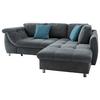 Ecksofa mit Schlaffunktion Agira Anthrazit/Blau 250x190cm - Blau/Chromfarben, Design, Textil (250/190cm) - Livetastic