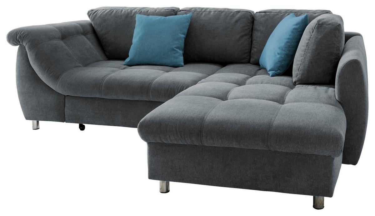 Ecksofa mit Schlaffunktion Agira Anthrazit/Blau 250x190cm - Blau/Chromfarben, Design, Textil (250/190cm) - Livetastic