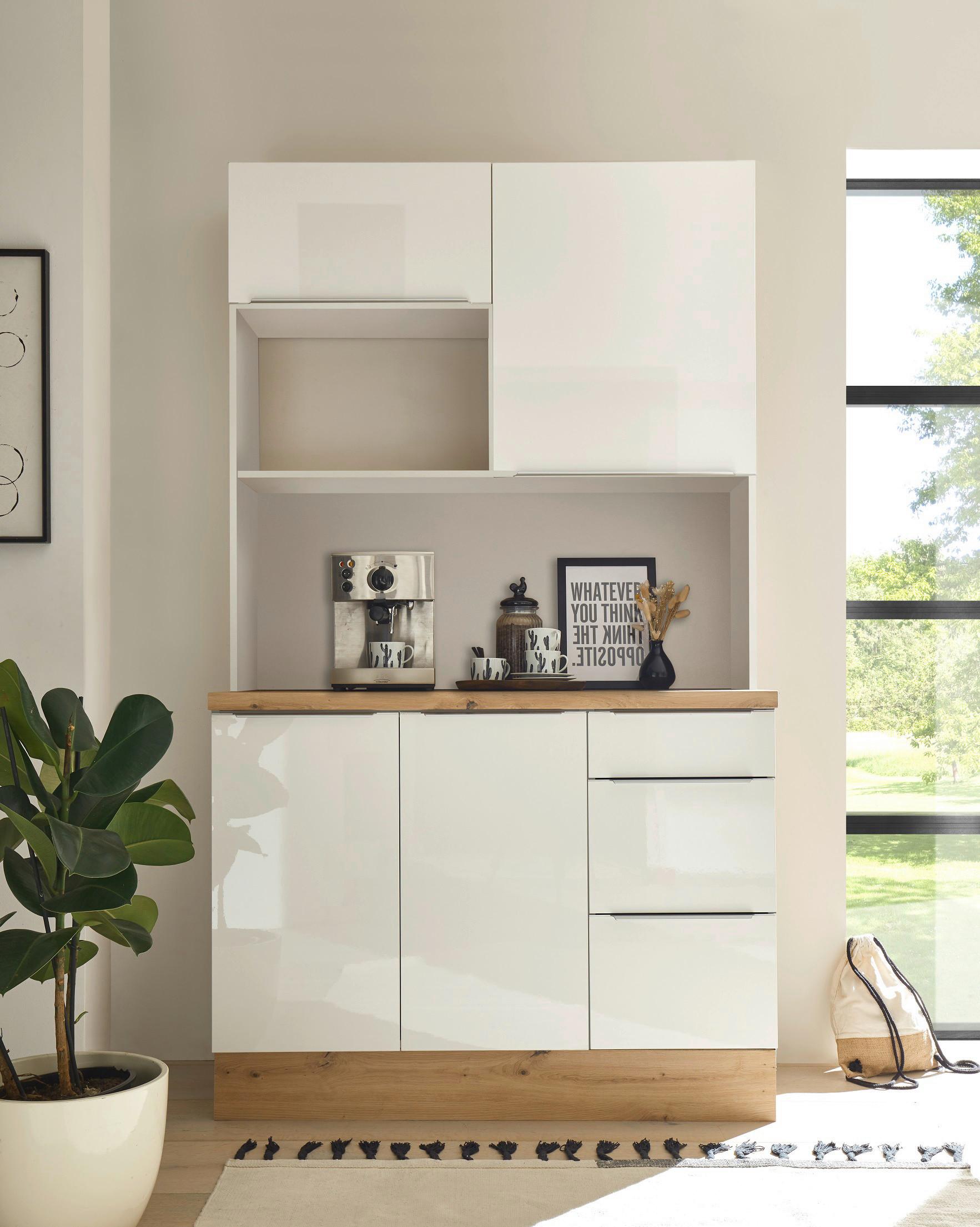 Miniküche ohne Geräte 120 cm Weiß Hochglanz
