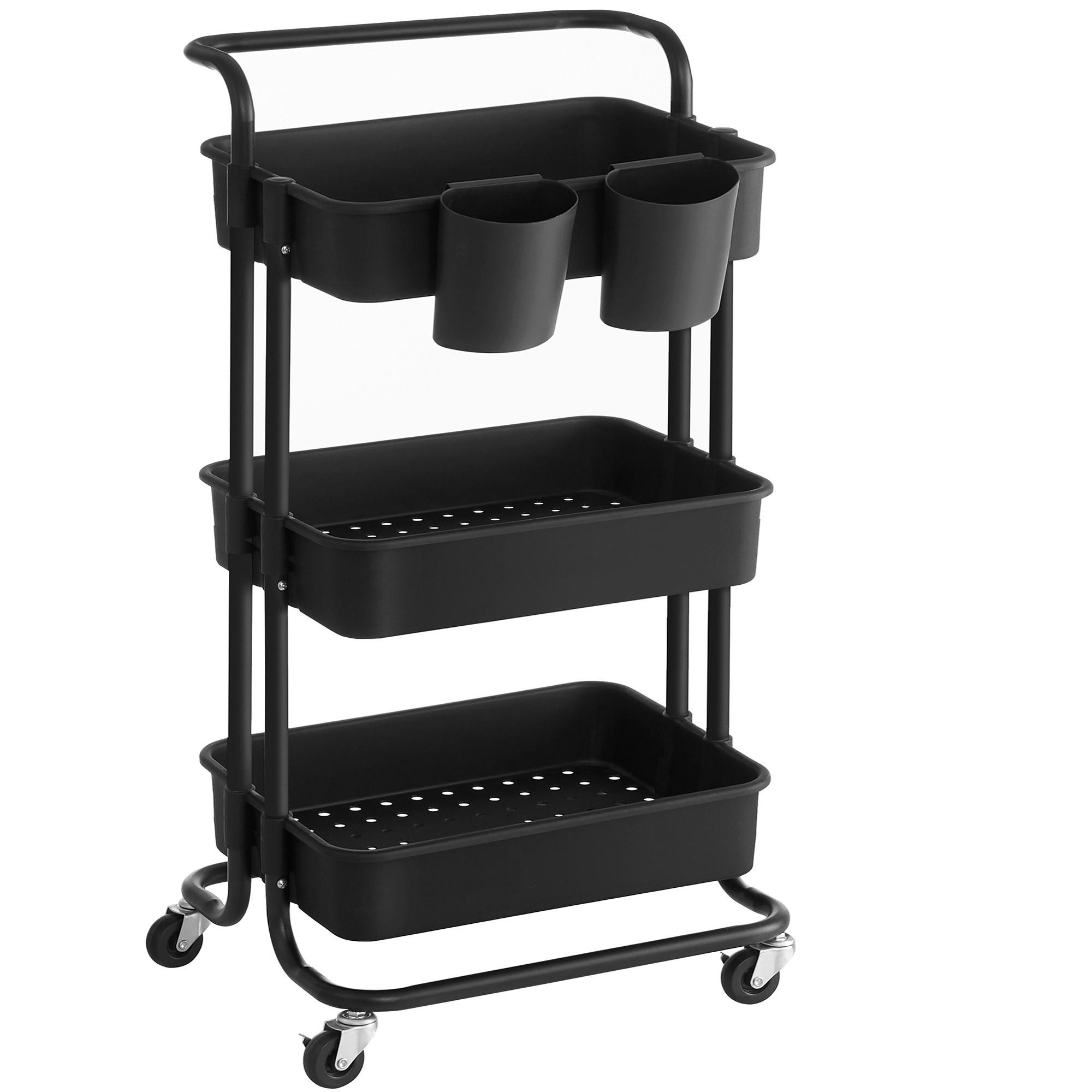 Allzweckwagen Songmics Mit 3 Fächern+2 Einhängefächer - Schwarz, Basics, Metall (41,6/33,5/86,3cm) - Boxxx