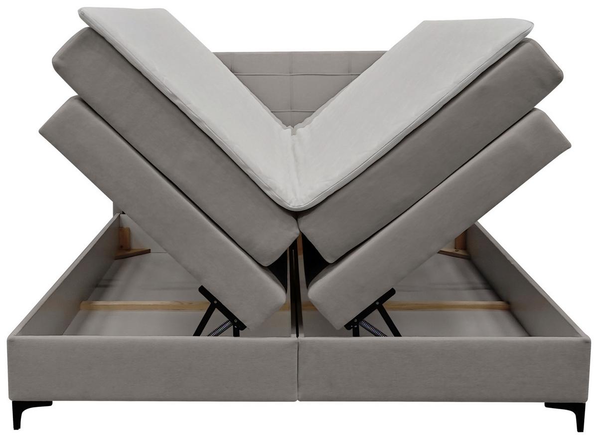 Boxspringbett Mitto mit Topper 180x200 cm - Hellgrau/Schwarz, KONVENTIONELL, Textil/Metall (180/200cm)