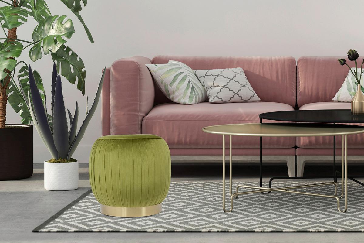 Hocker Lilje 100 - Goldfarben/Grün, Design, Textil (43/42cm) - Kayoom