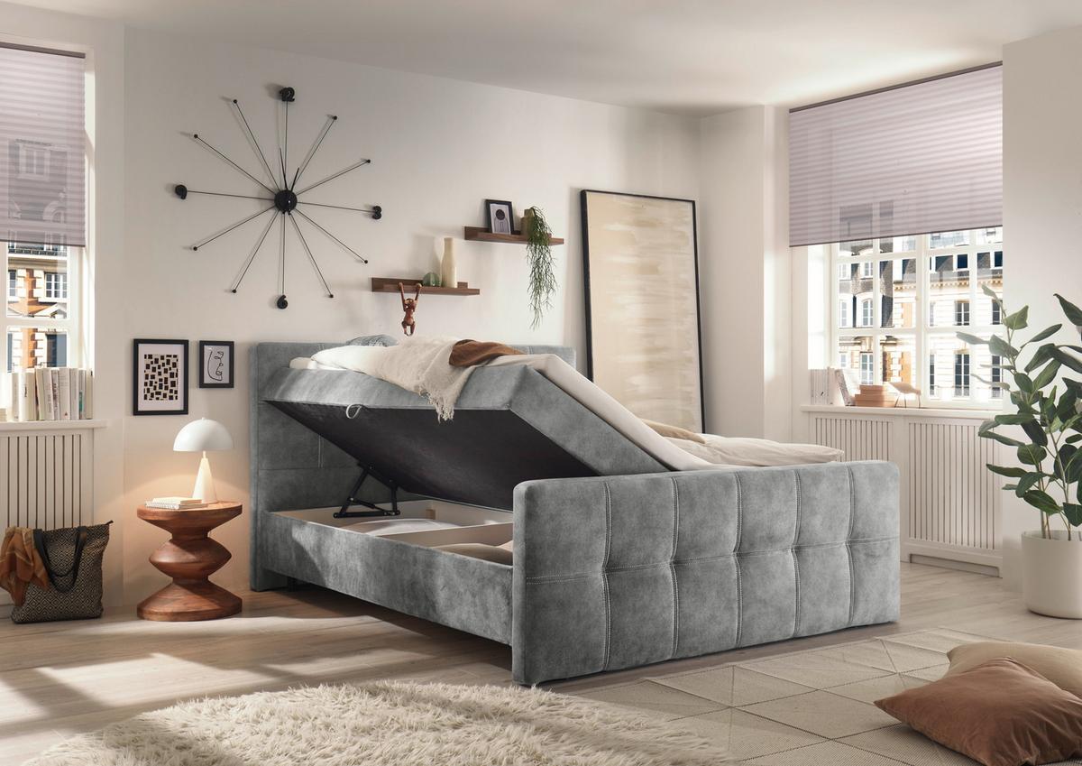 Boxbett mit Topper & Bettkasten 160x200 Valetta - Schwarz/Grau, MODERN, Holzwerkstoff/Textil (160/200cm) - MID.YOU