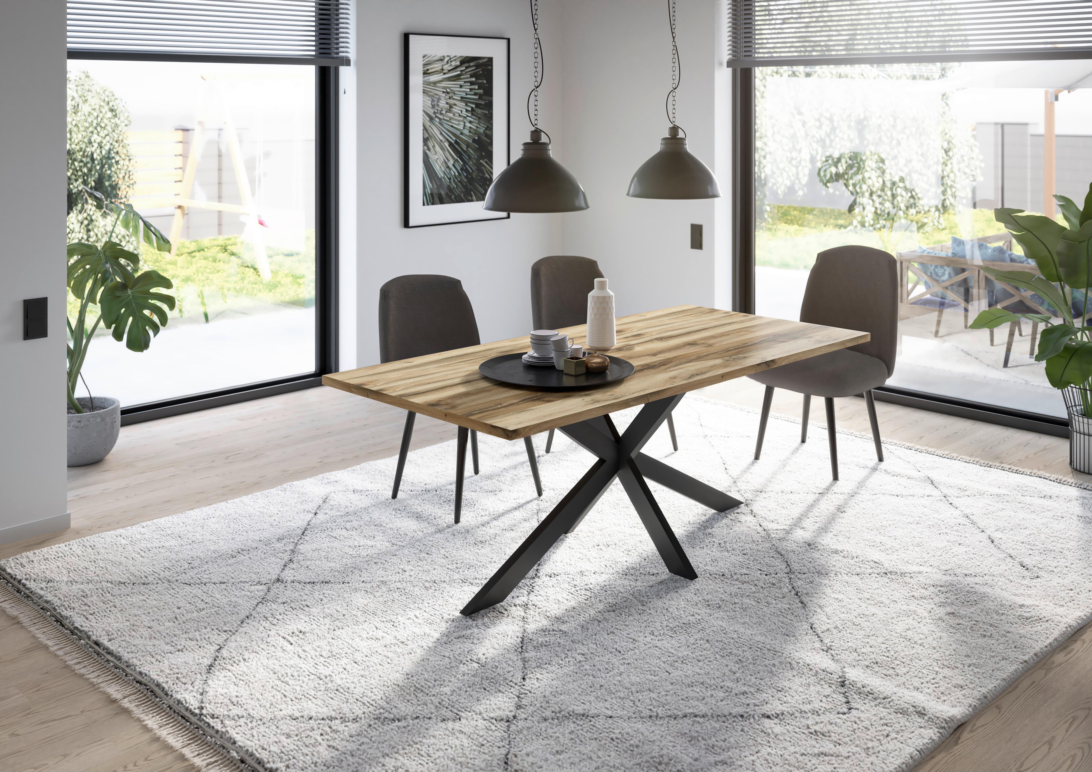 Esstisch Alex Schwarz, Plankeneiche - Plankeneiche/Schwarz, MODERN, Holzwerkstoff (200/90/78cm) - Livetastic