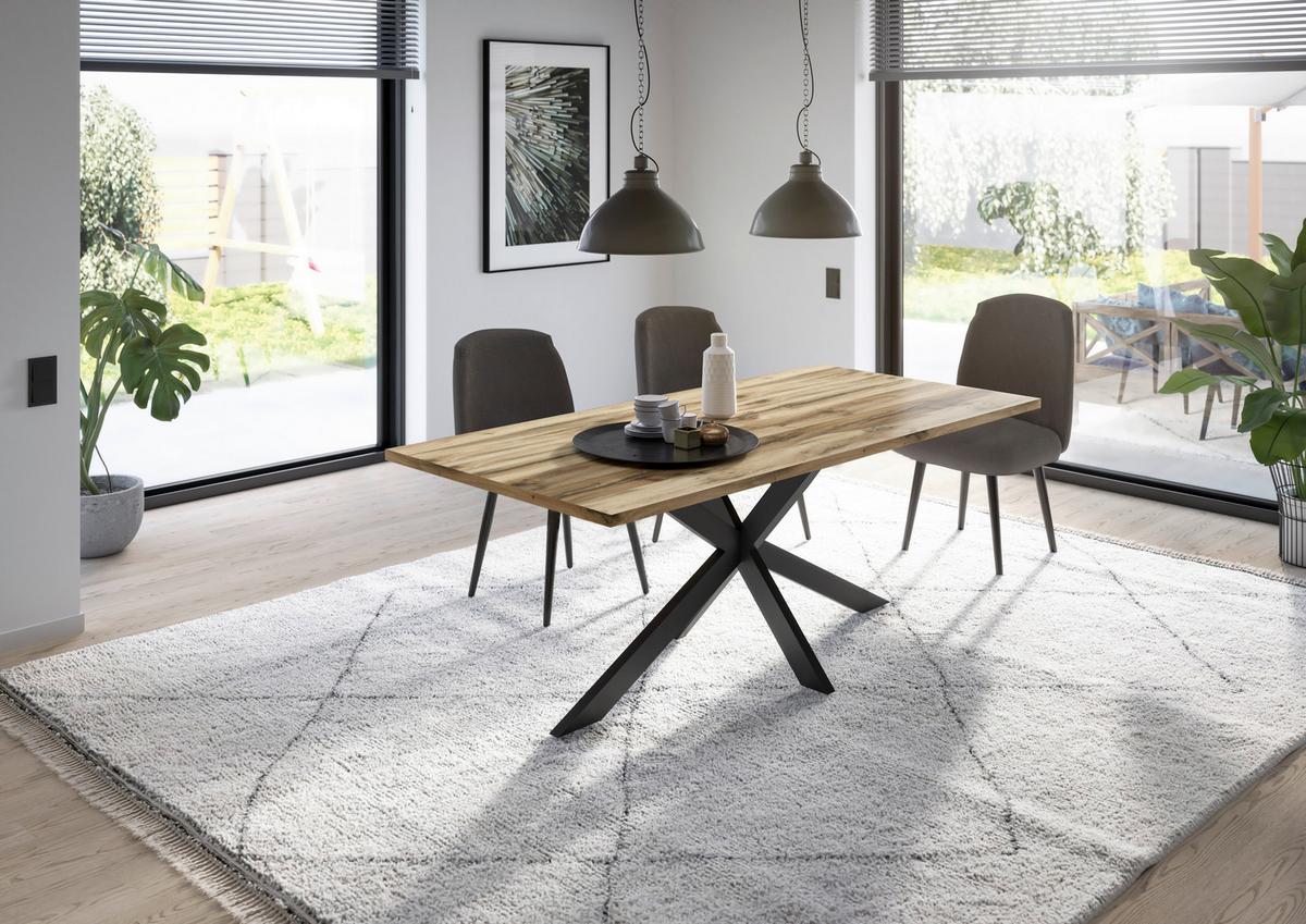Esstisch Alex Schwarz, Plankeneiche - Plankeneiche/Schwarz, MODERN, Holzwerkstoff (200/90/78cm) - Livetastic