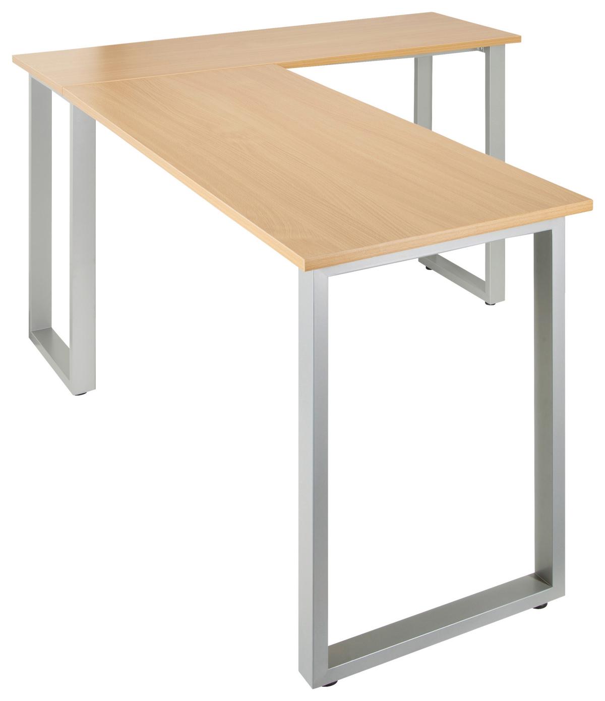 Eckschreibtisch B: 120 cm Workspace Basic - Silberfarben/Buchefarben, Basics, Holzwerkstoff/Metall (165/120/75cm) - MID.YOU