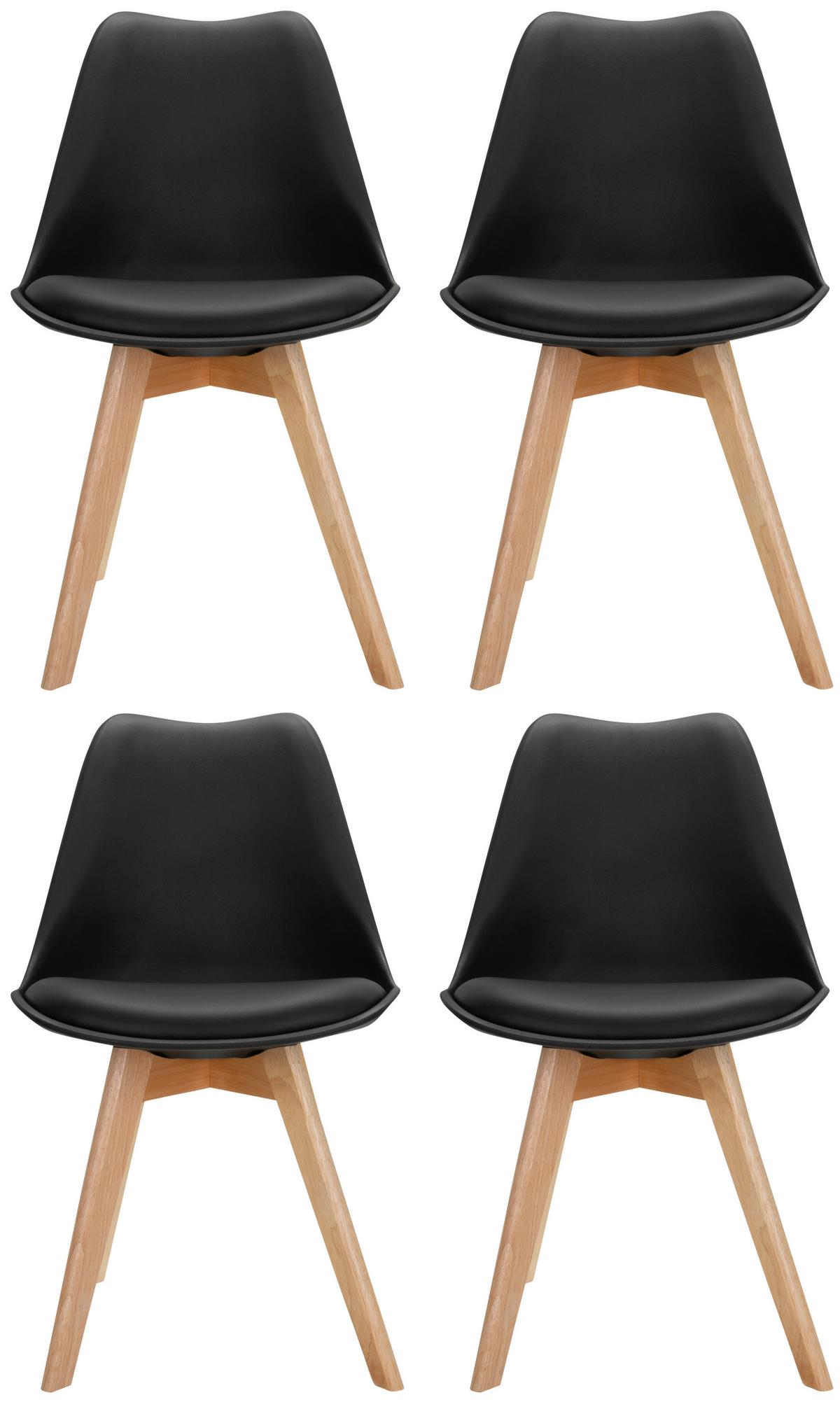 Stuhl-set 4er Scandi Schwarz - Buchefarben/Schwarz, MODERN, Holz/Kunststoff (48/87/56cm) - MID.YOU