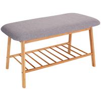 Garderobenbank Hagen B: 90cm Ablage, Grau/bambus - Naturfarben/Grau, MODERN, Holz/Textil (90/44/34cm) - Ondega